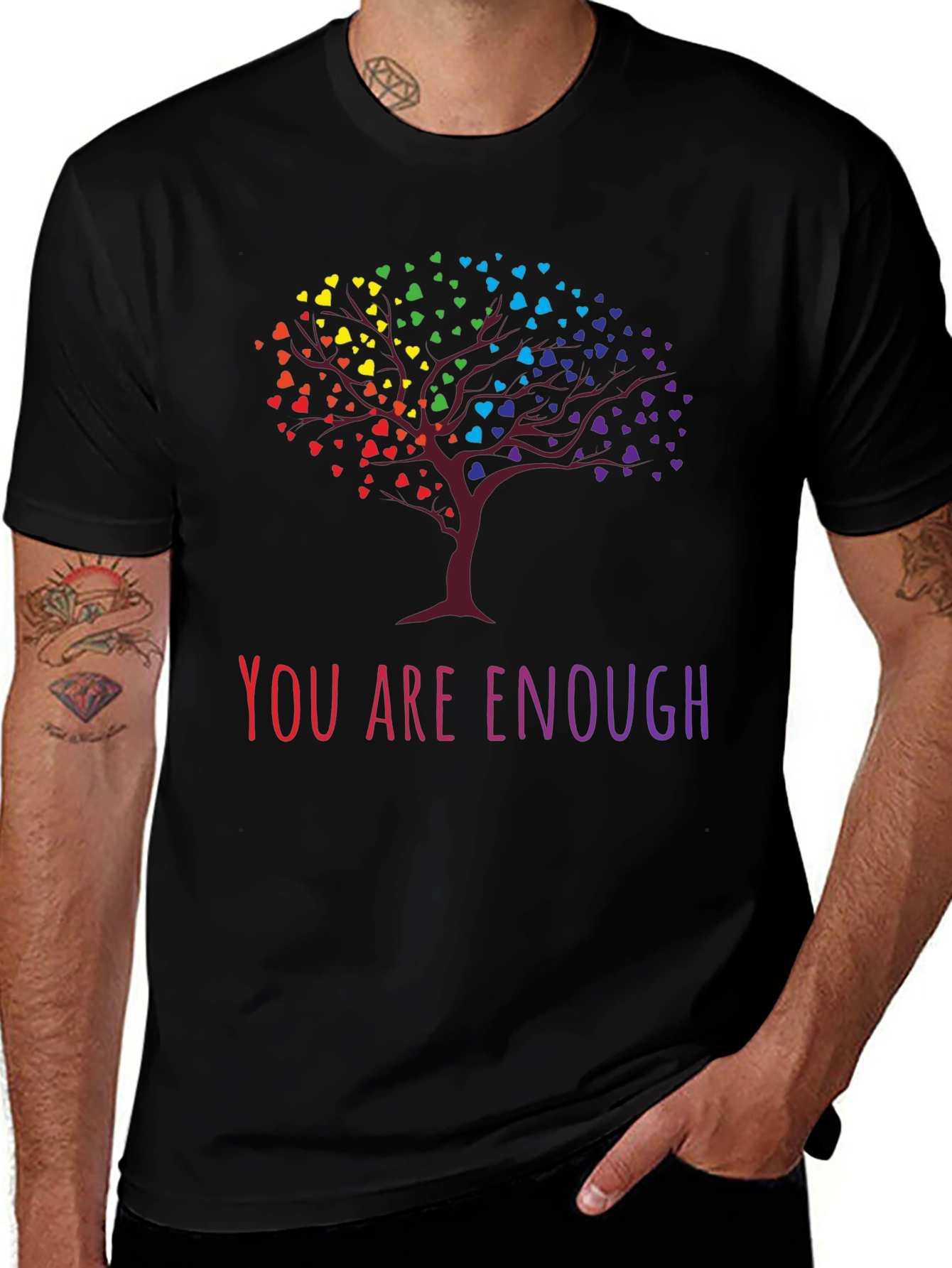 Rainbow Heart Tree Graphic Tee - You Are Enough