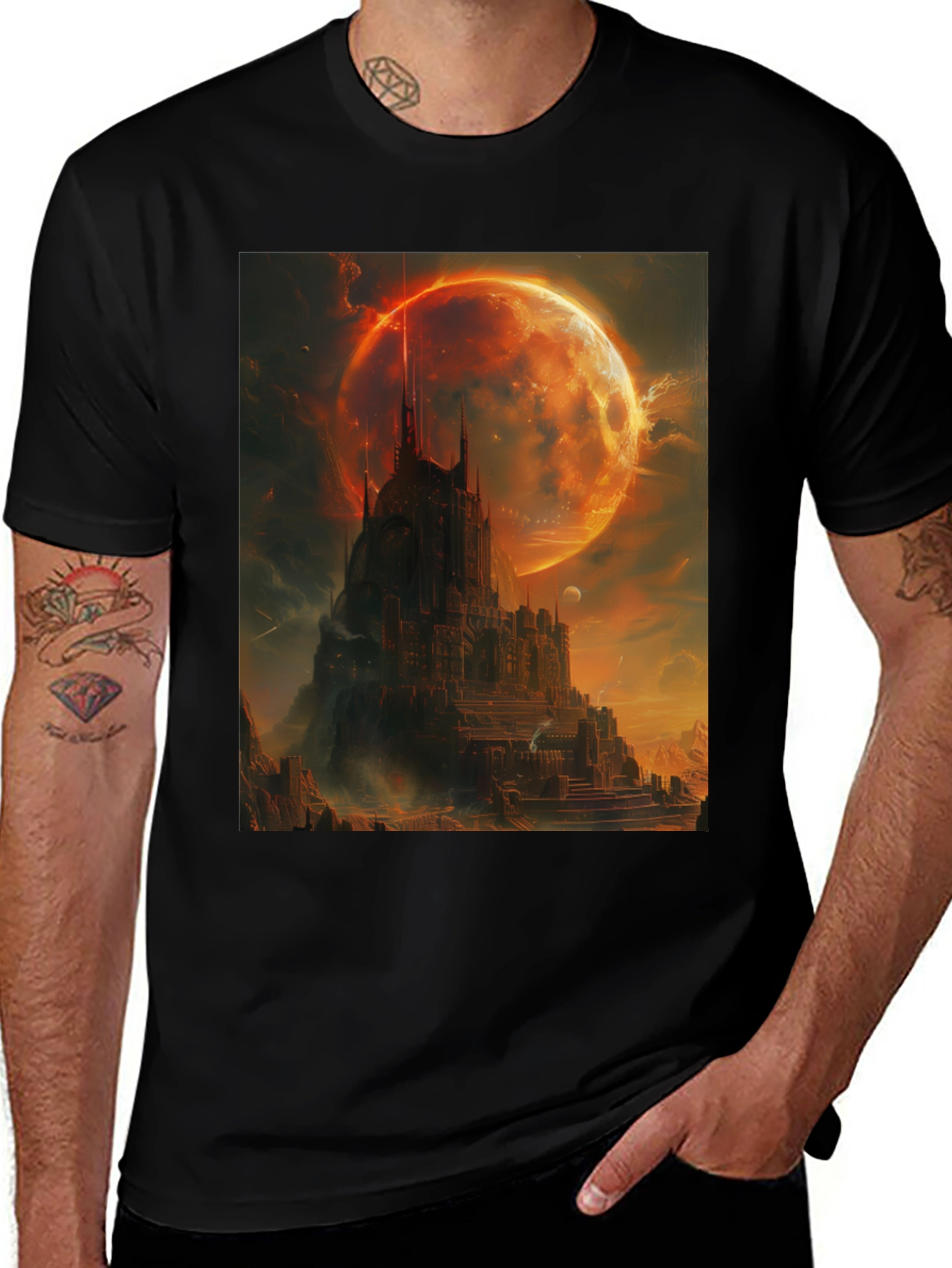 Variant 22 of Fantasy Castle Graphic T-Shirt - Men's Black Tee