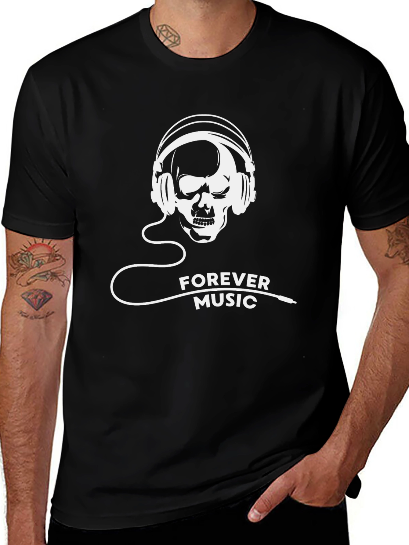 Variant 6 of Forever Music Graphic Tee - Skull Headphones Design