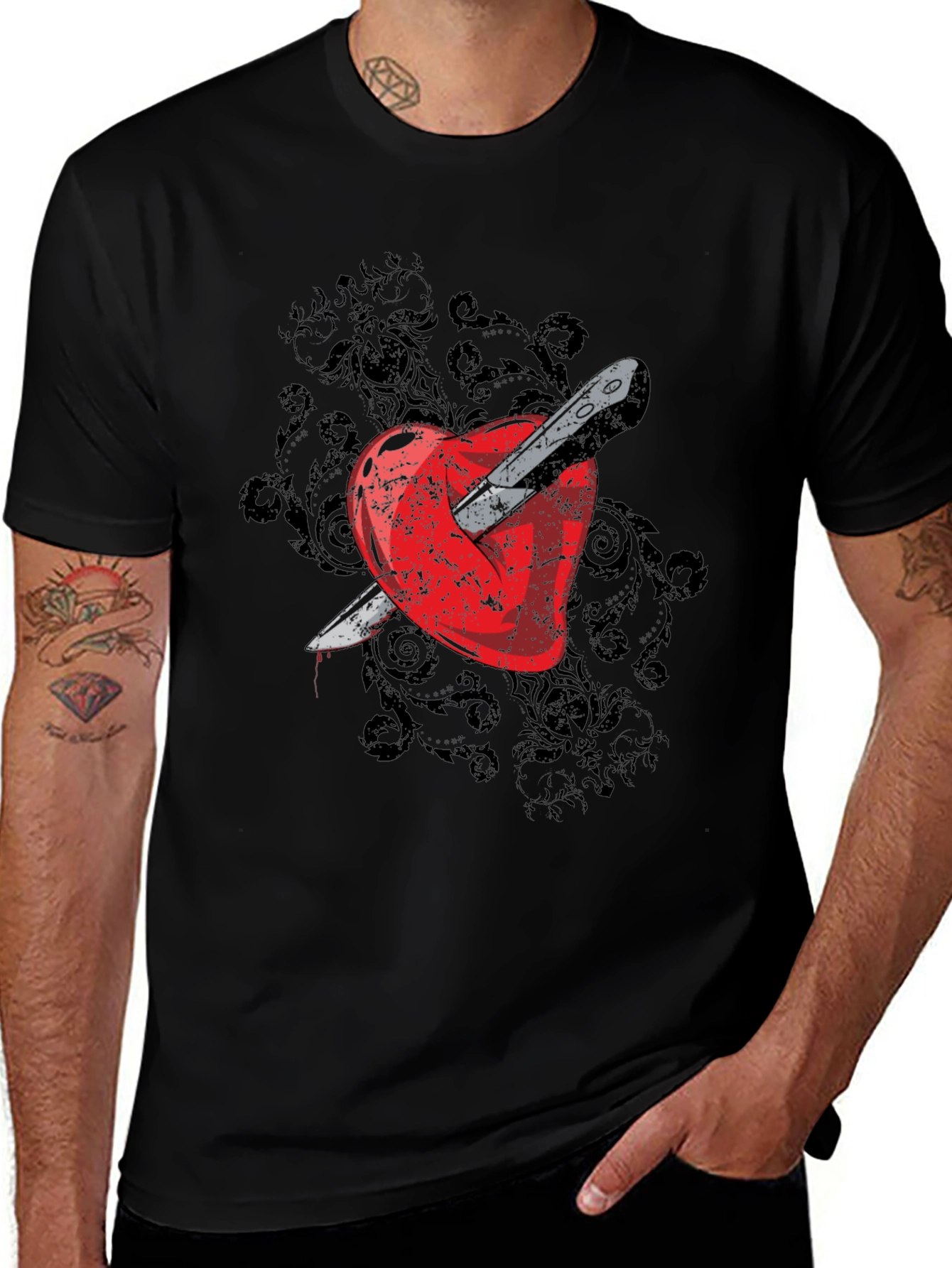 Heart Dagger Graphic Tee - Gothic Style