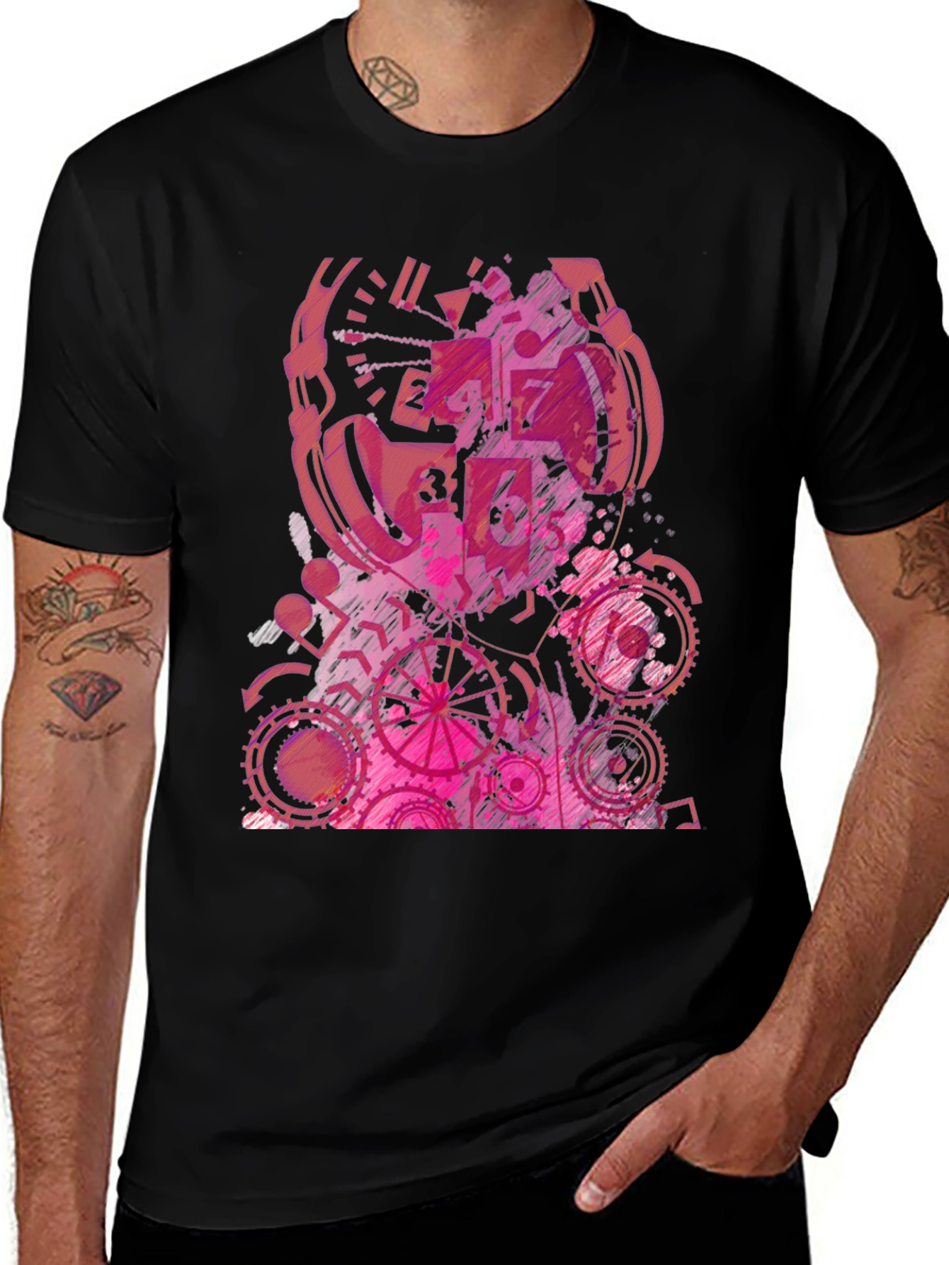 Variant 16 of Abstract Pink Gear Graphic Black T-Shirt