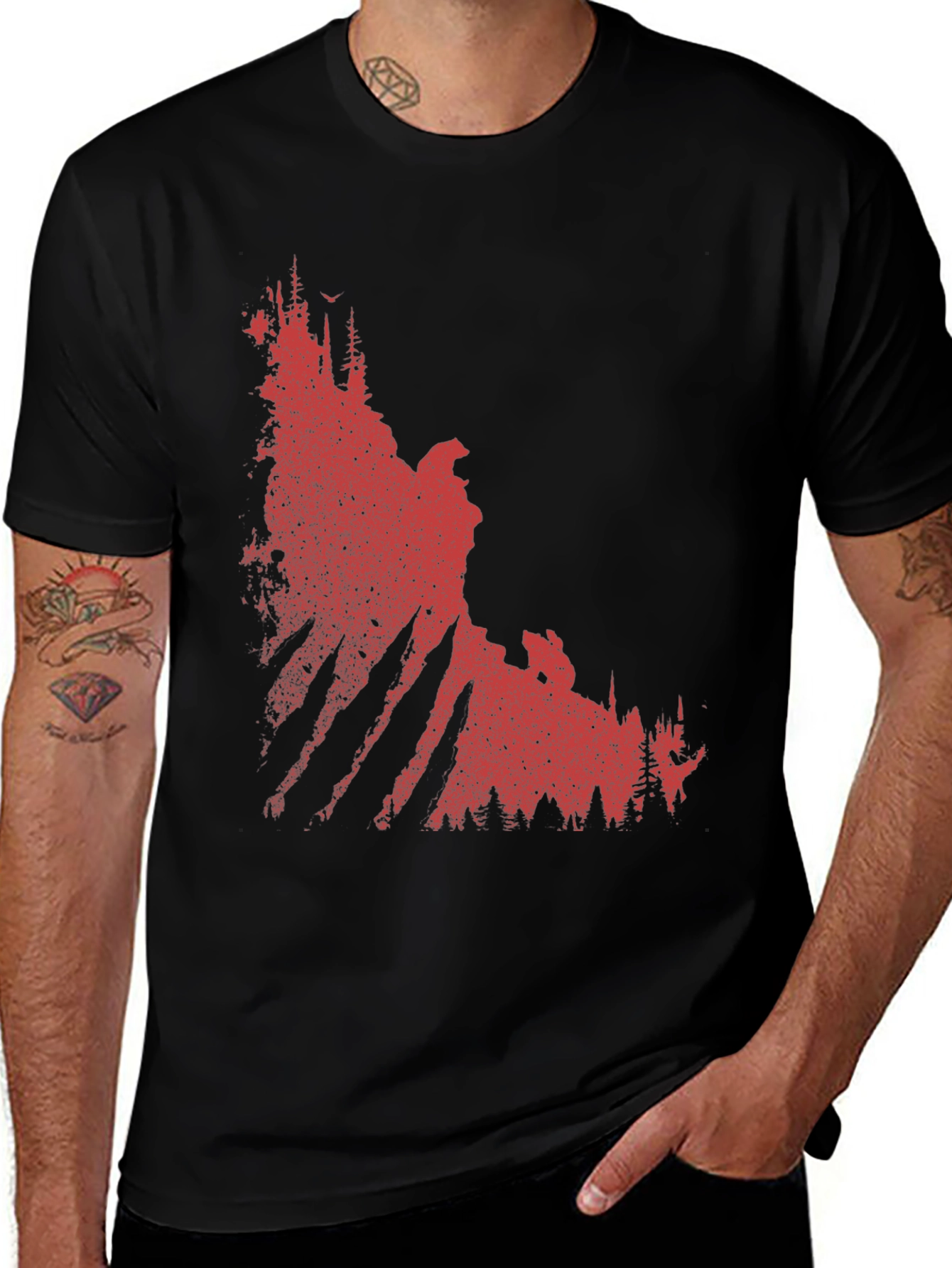 Variant 27 of Red Forest Graphic Print Black T-Shirt