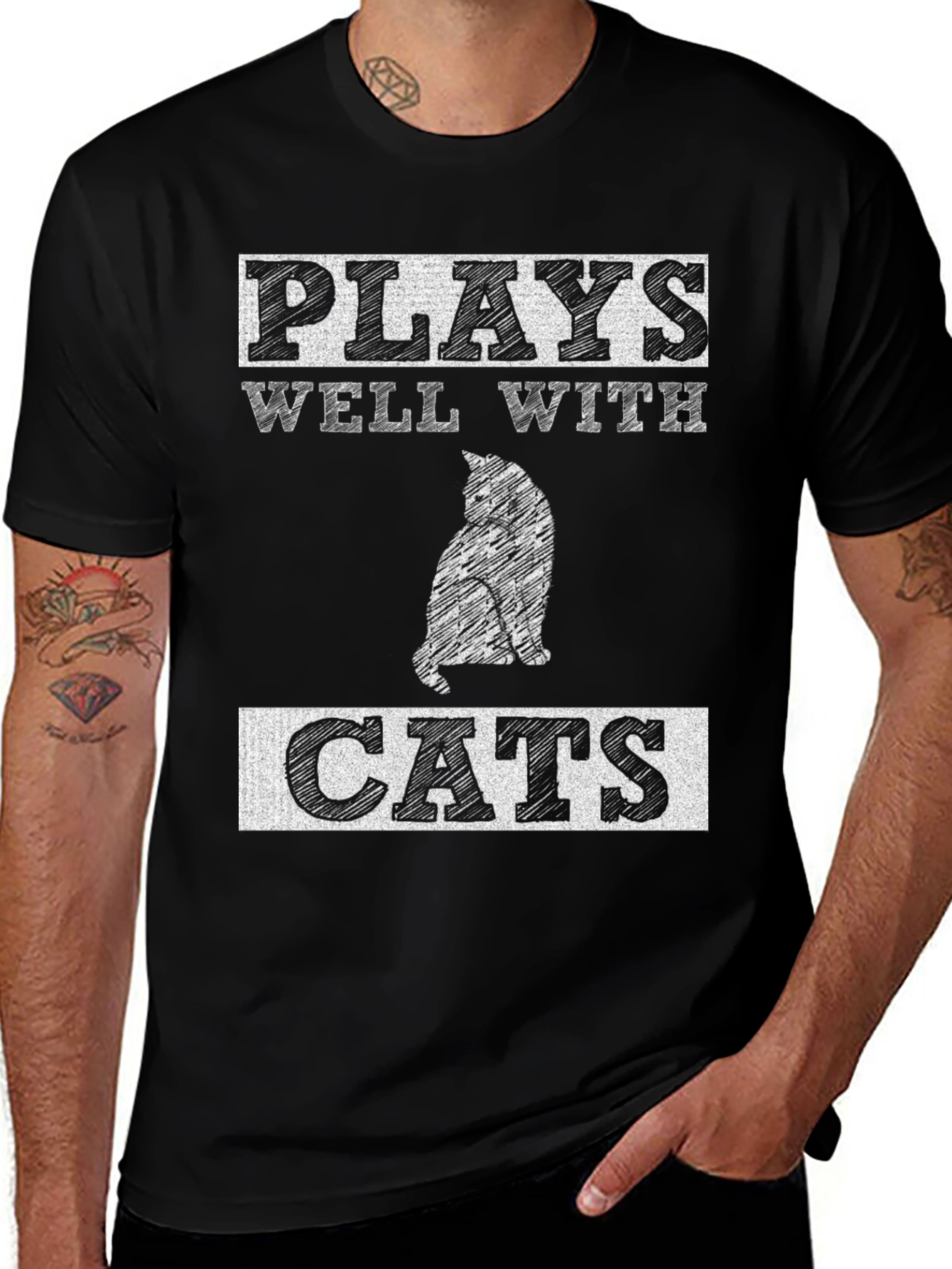 Variant 18 of Plays Well with Cats T-Shirt