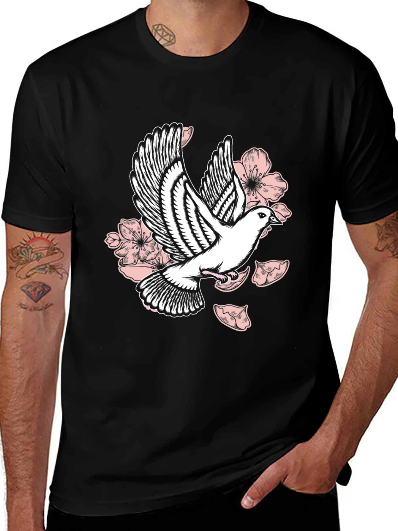 Variant 28 of Dove & Floral Graphic Black T-Shirt
