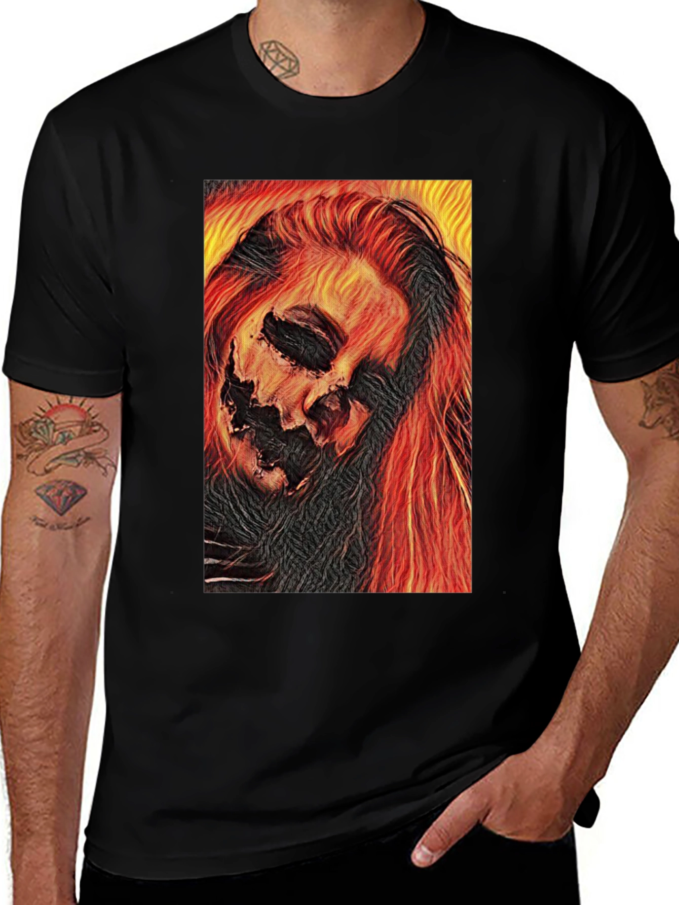 Variant 12 of Fiery Horror Graphic Tee - Black