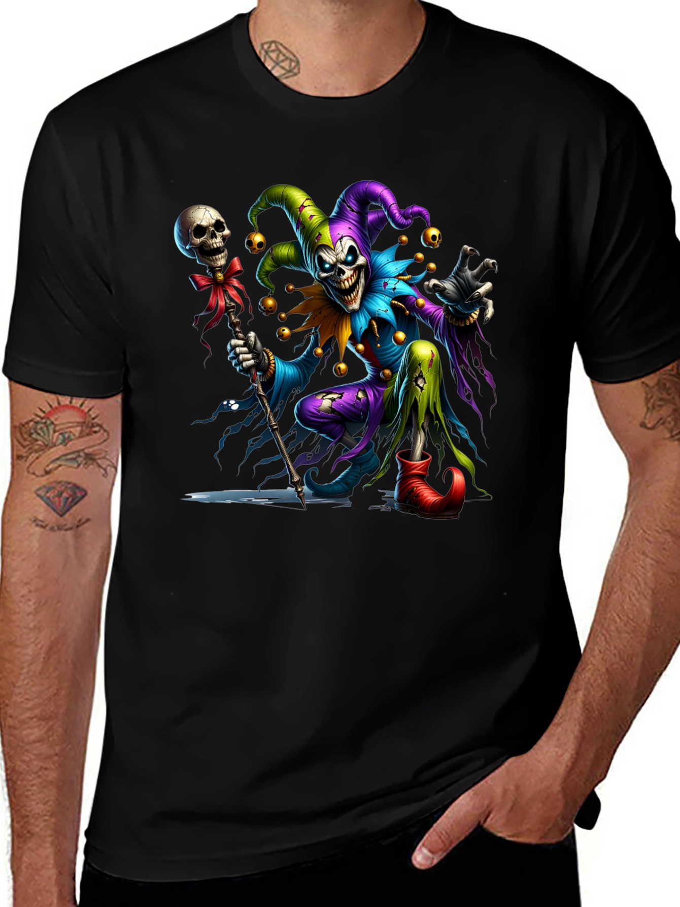 Variant 14 of Creepy Jester Graphic Tee - Black Cotton Blend Shirt