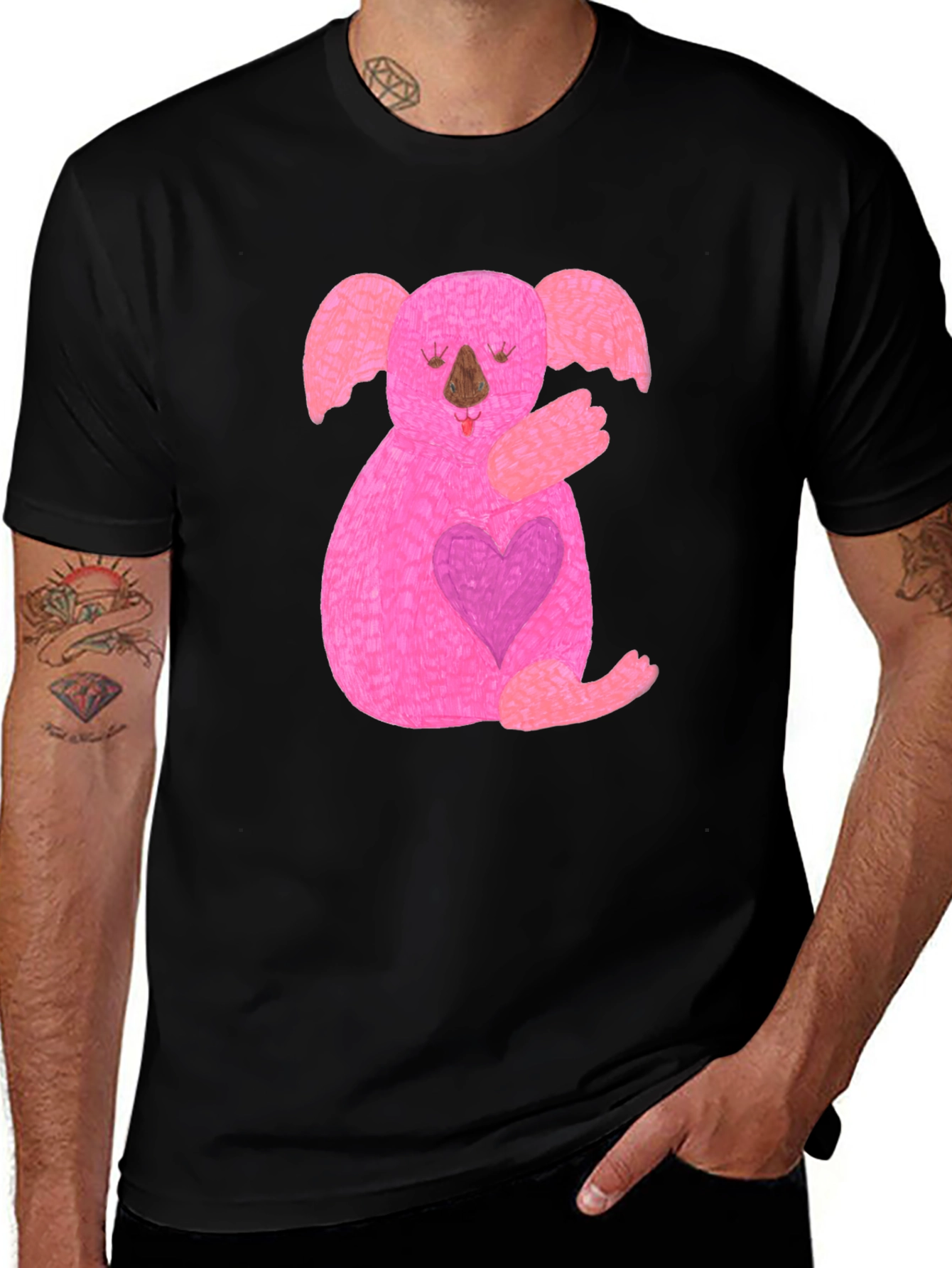 Variant 14 of Pink Koala Heart Graphic Black T-Shirt