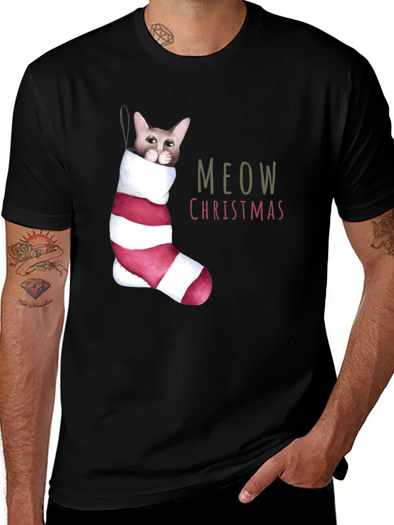 Variant 11 of Meow Christmas Cat in Stocking T-Shirt