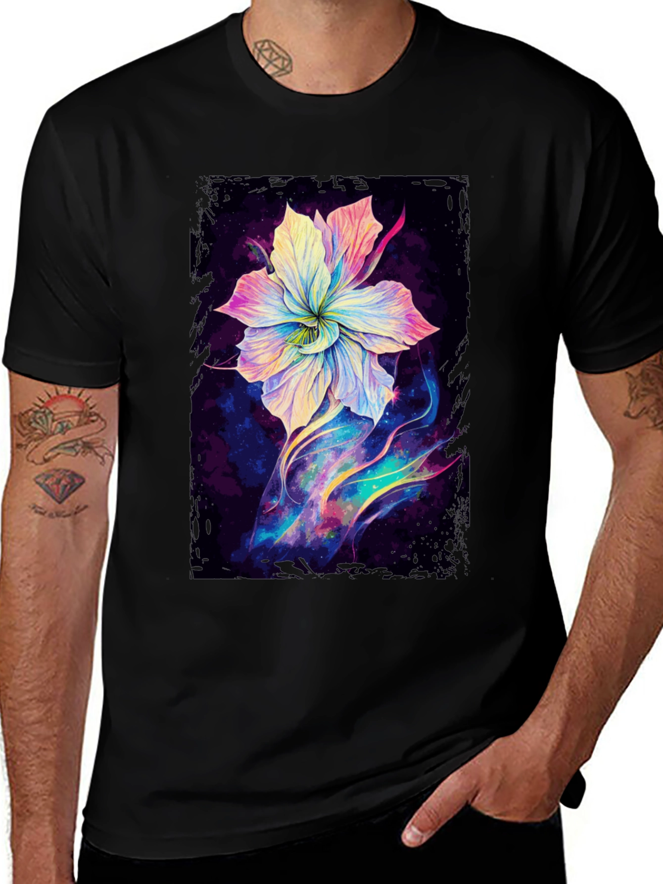 Variant 20 of Floral Galaxy T-Shirt - Artistic Space Flower Design