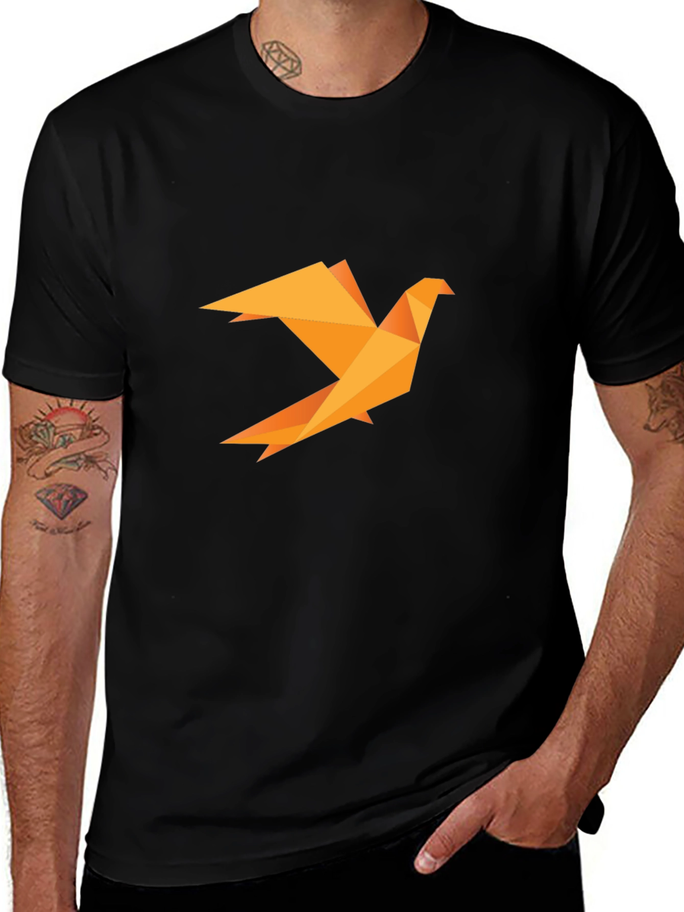 Variant 7 of Geometric Origami Bird Black Tee