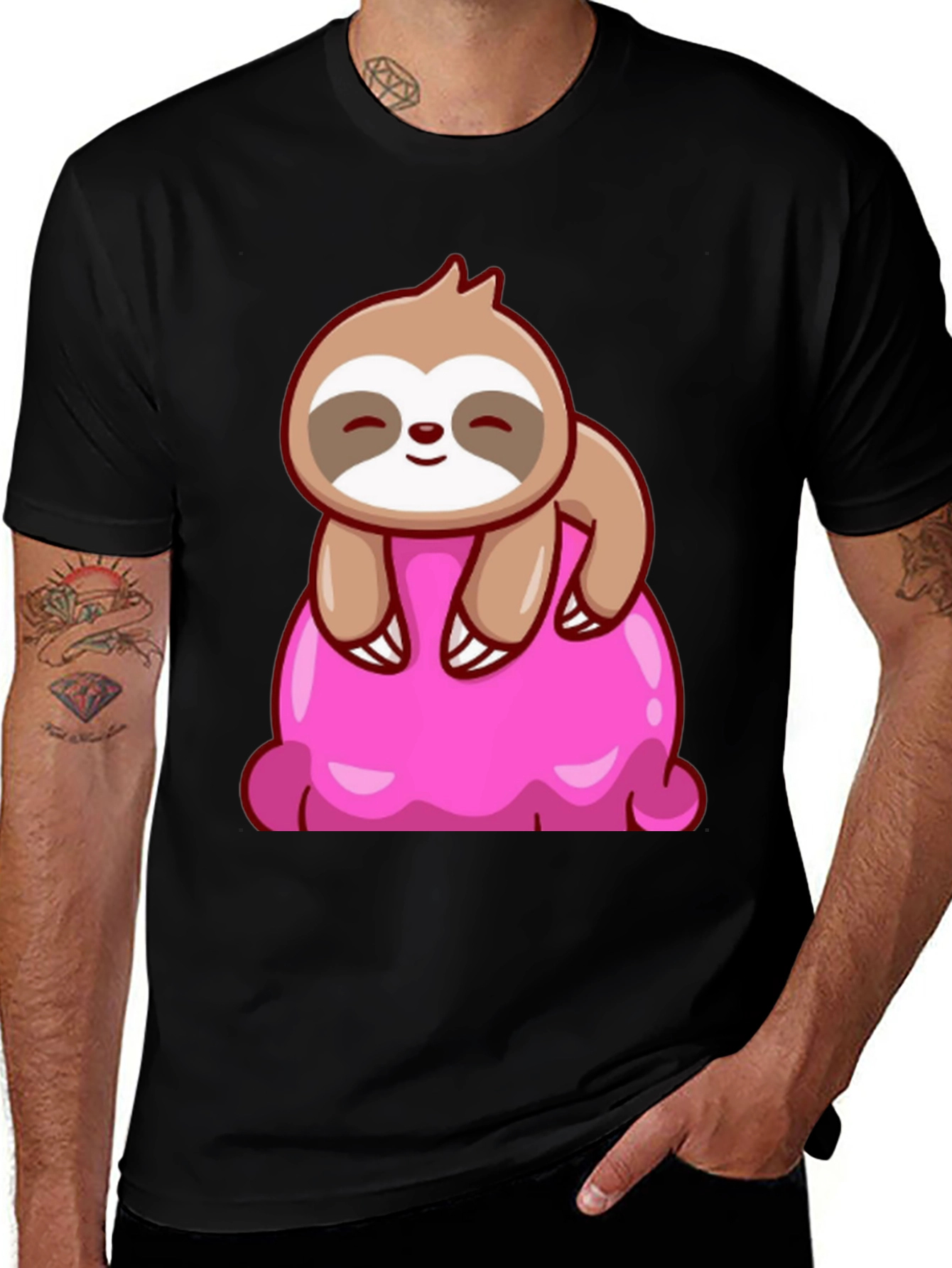Variant 6 of Sloth on Ice Cream Graphic Tee - Black