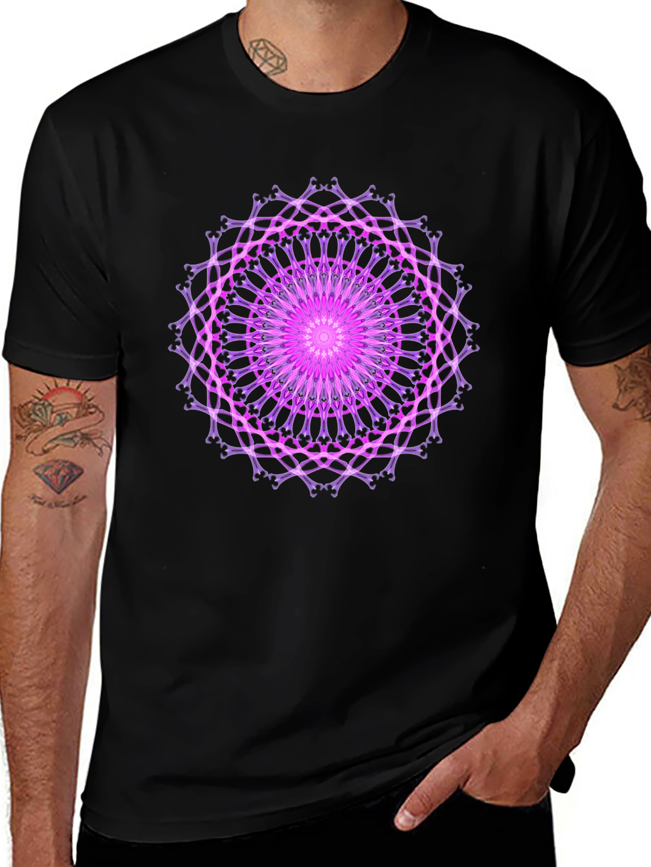 Variant 8 of Geometric Mandala Graphic Tee - Black