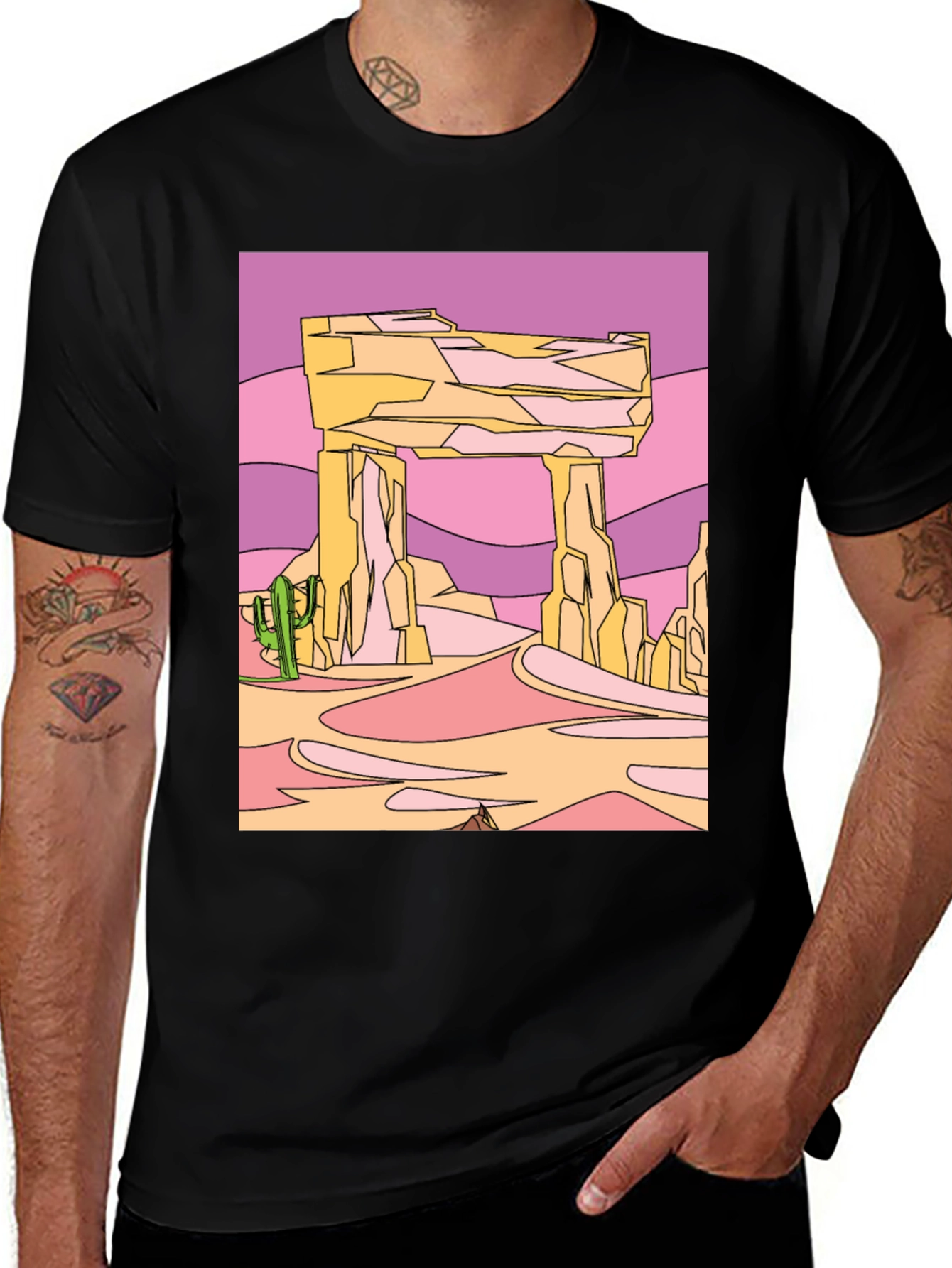 Variant 17 of Desert Landscape Graphic Tee - Black Cotton T-Shirt