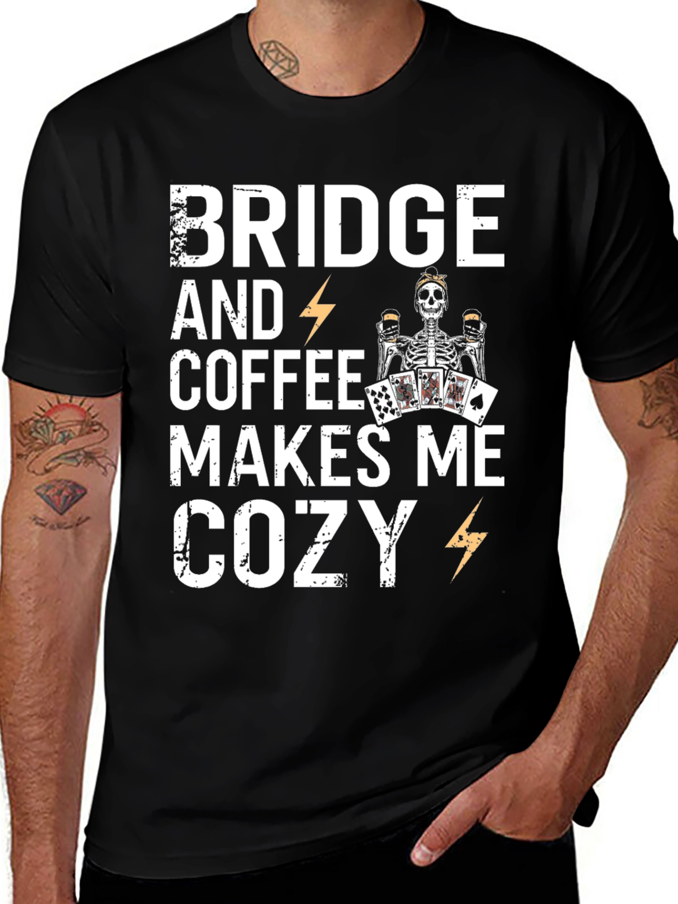 Variant 2 of Bridge & Coffee T-Shirt - Cozy Skeleton Design