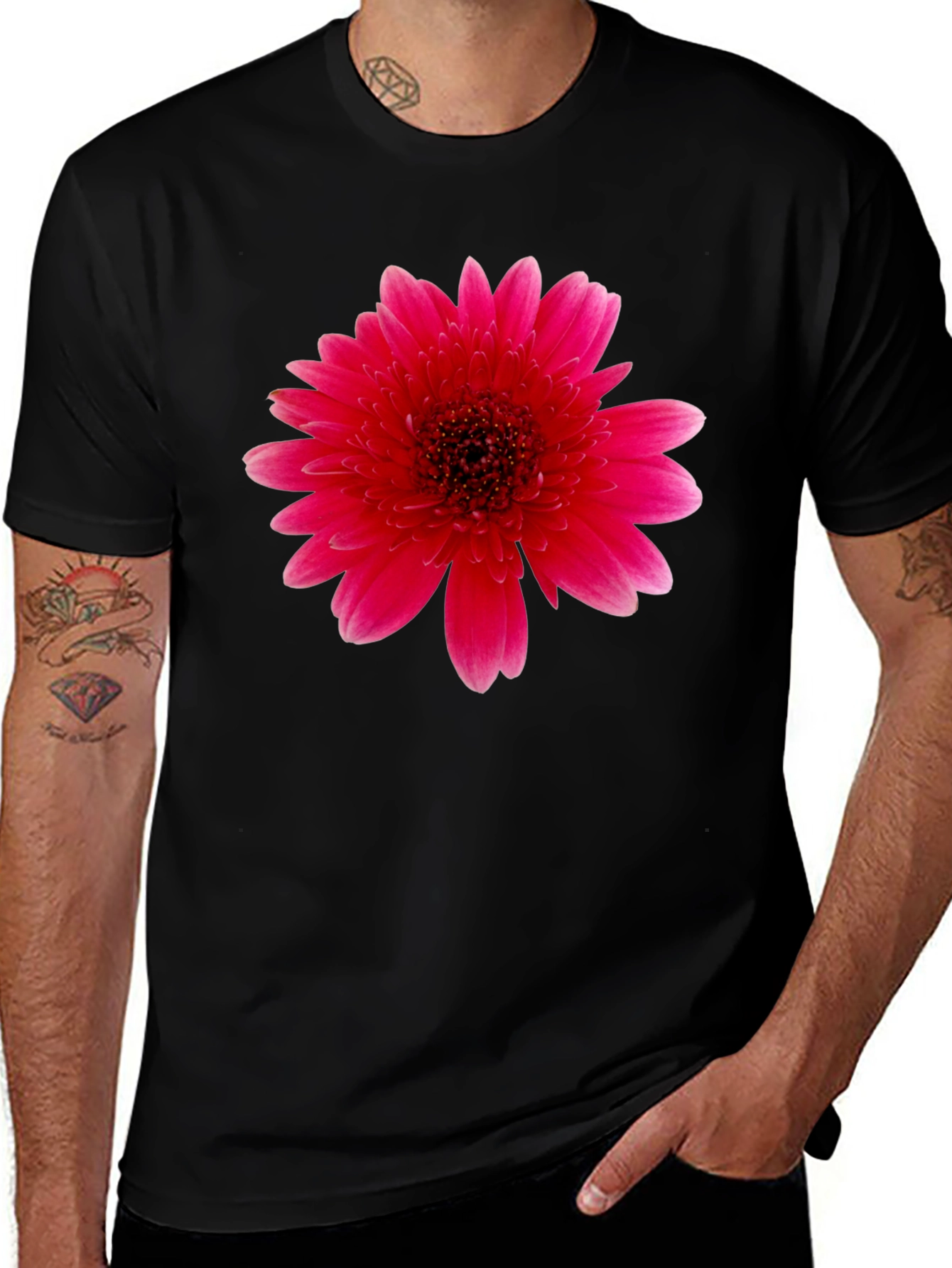 Variant 11 of Vibrant Pink Gerbera Flower Black T-Shirt