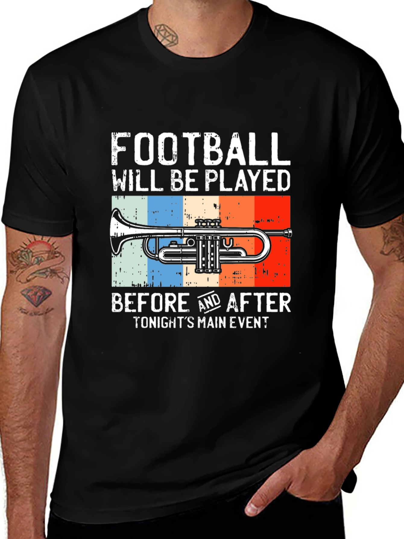 Variant 3 of Football and Trumpet Graphic Tee - Black