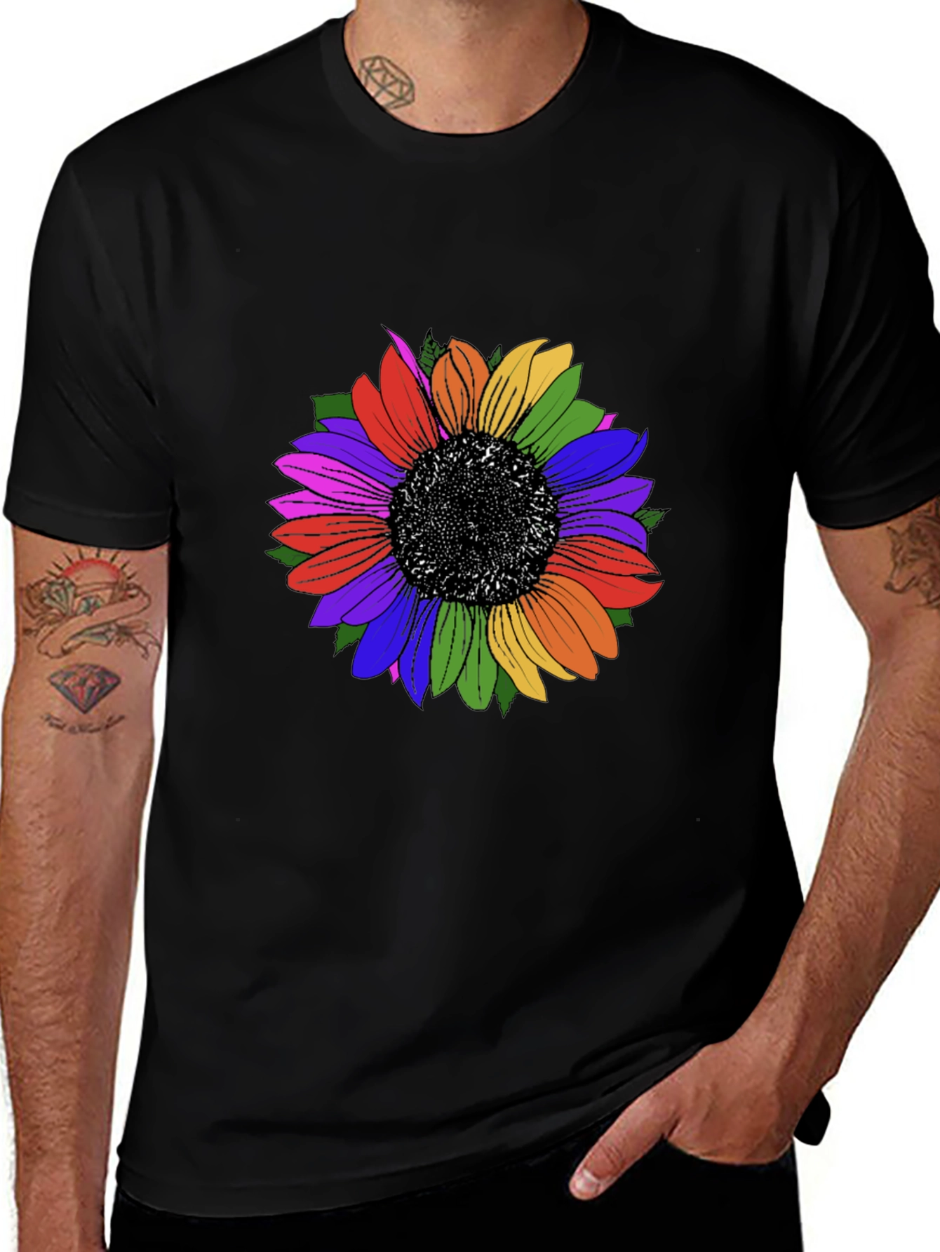 Variant 28 of Rainbow Sunflower Graphic Tee - Pride Design