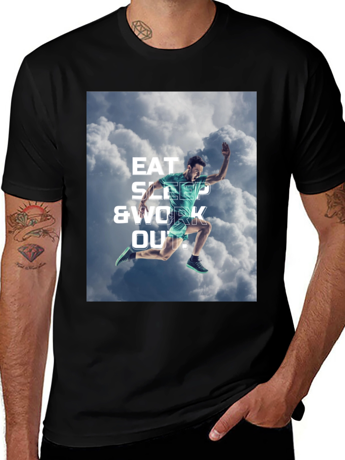 Variant 22 of Eat Sleep & Work Out T-Shirt | Black, Athletic Graphic Tee