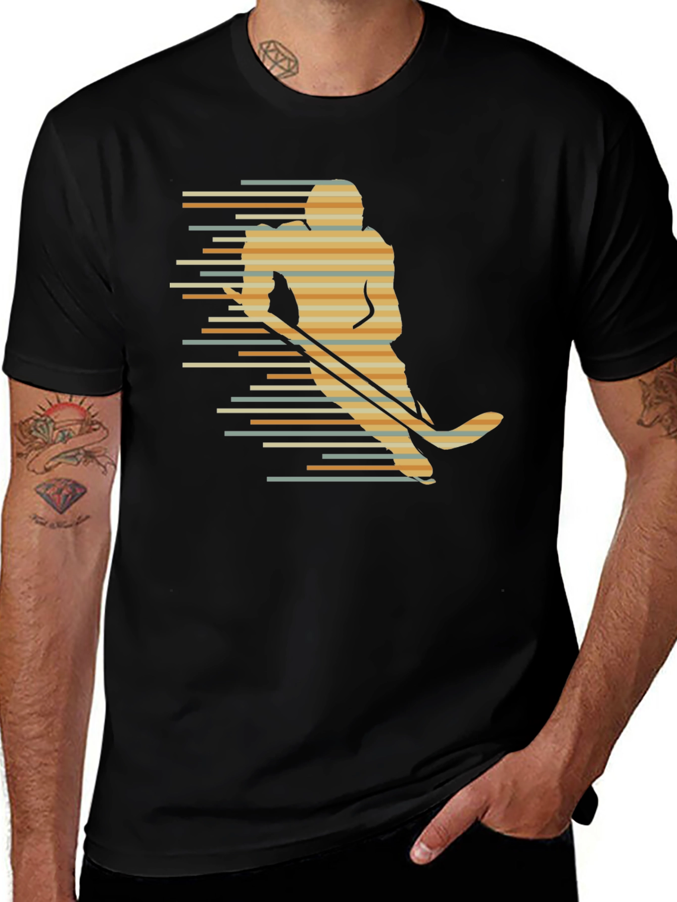 Retro Hockey Player Graphic Tee - Black