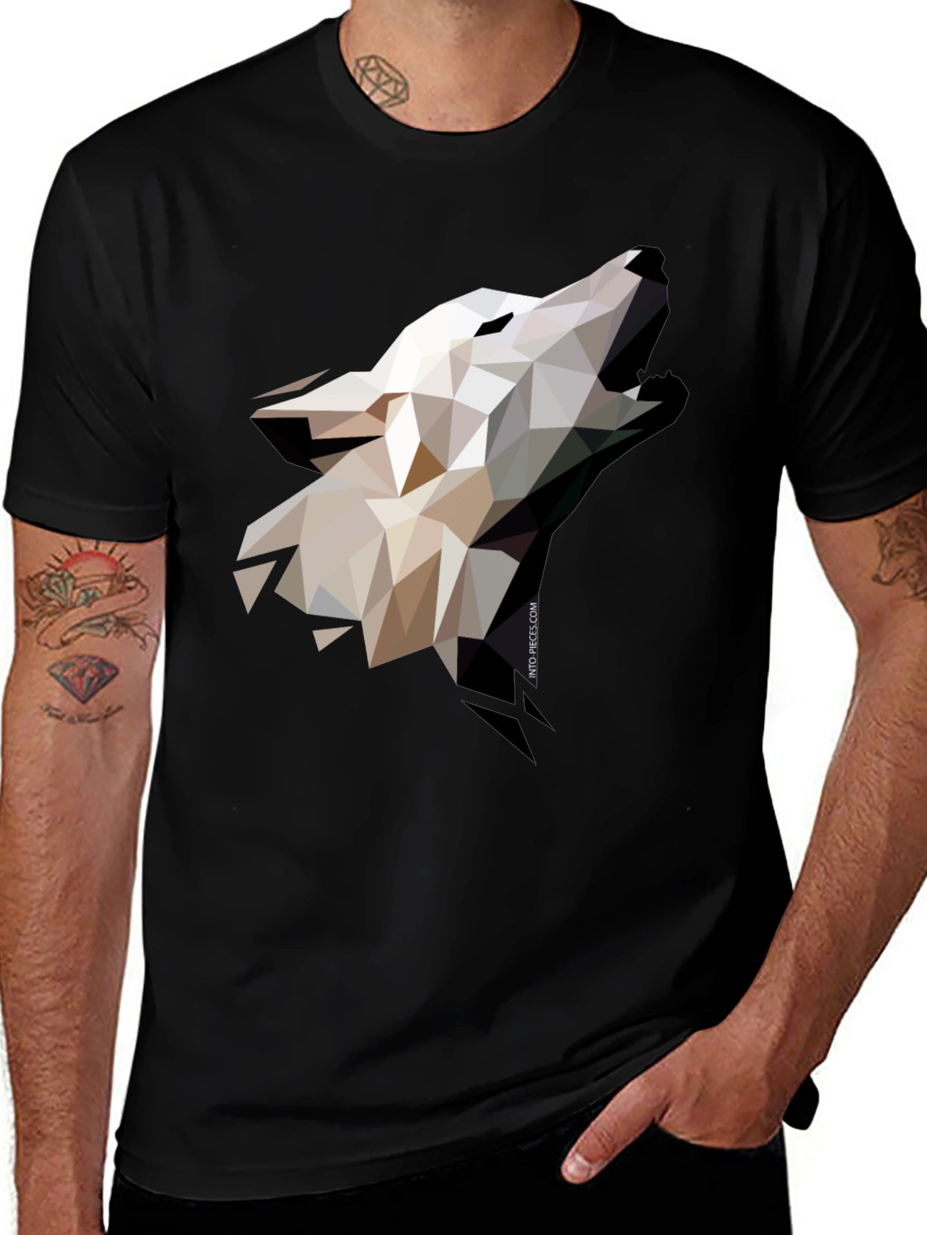 Variant 6 of Geometric Wolf Graphic Black T-Shirt