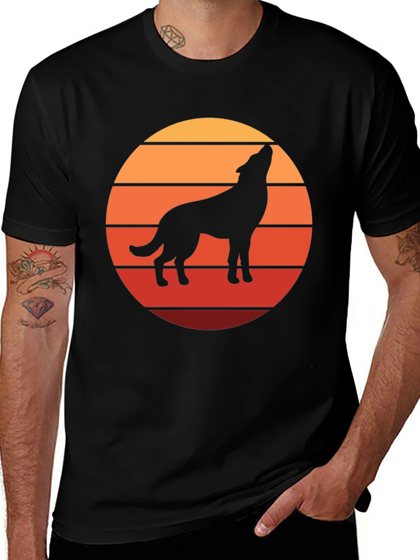 Variant 29 of Wolf Silhouette Sunset Graphic Tee - Black