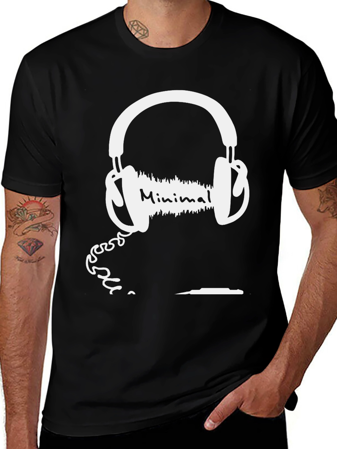 Variant 2 of Minimal Headphones Black T-Shirt