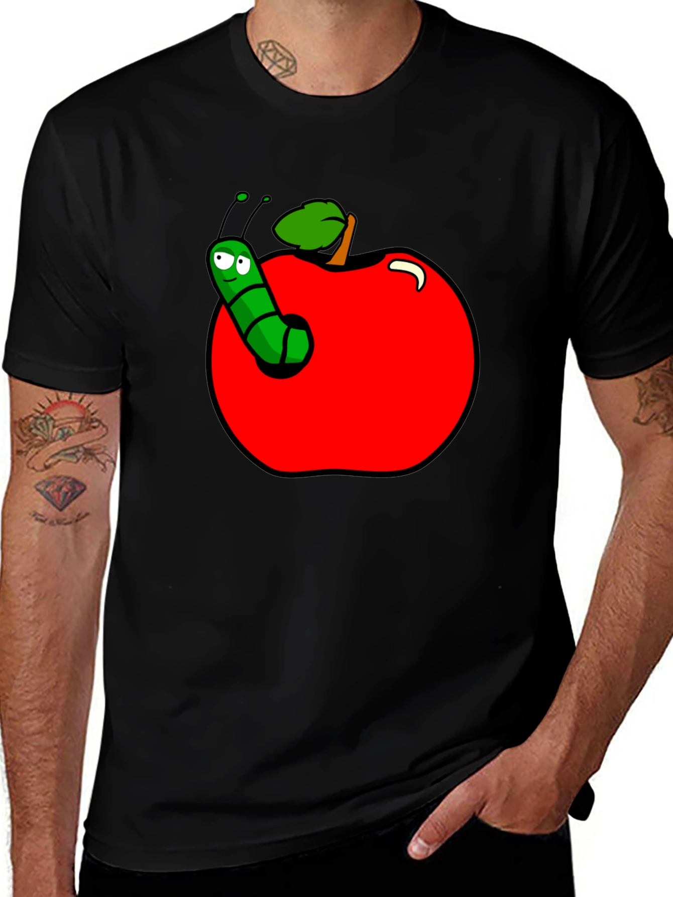 Variant 9 of Apple Worm Graphic Tee - Funny Cartoon T-Shirt