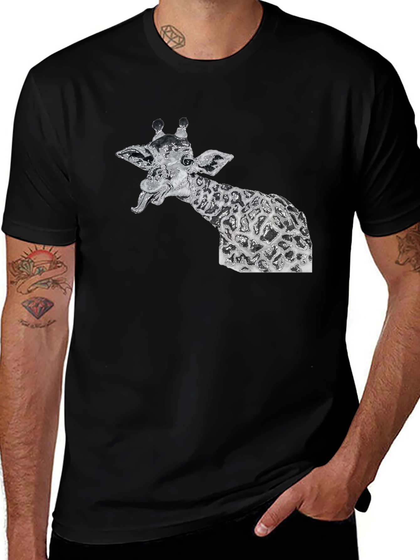 Variant 2 of Giraffe Tongue Out Black T-Shirt