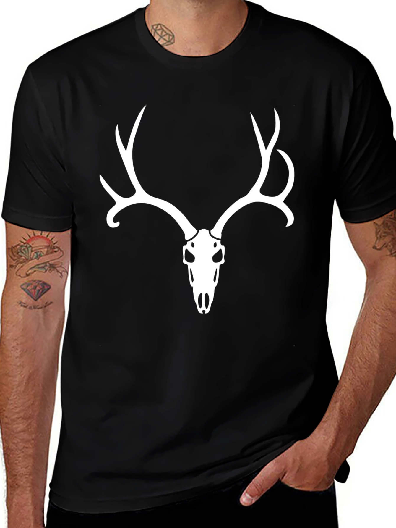 Variant 9 of Deer Skull Graphic Tee - Men's Black T-Shirt