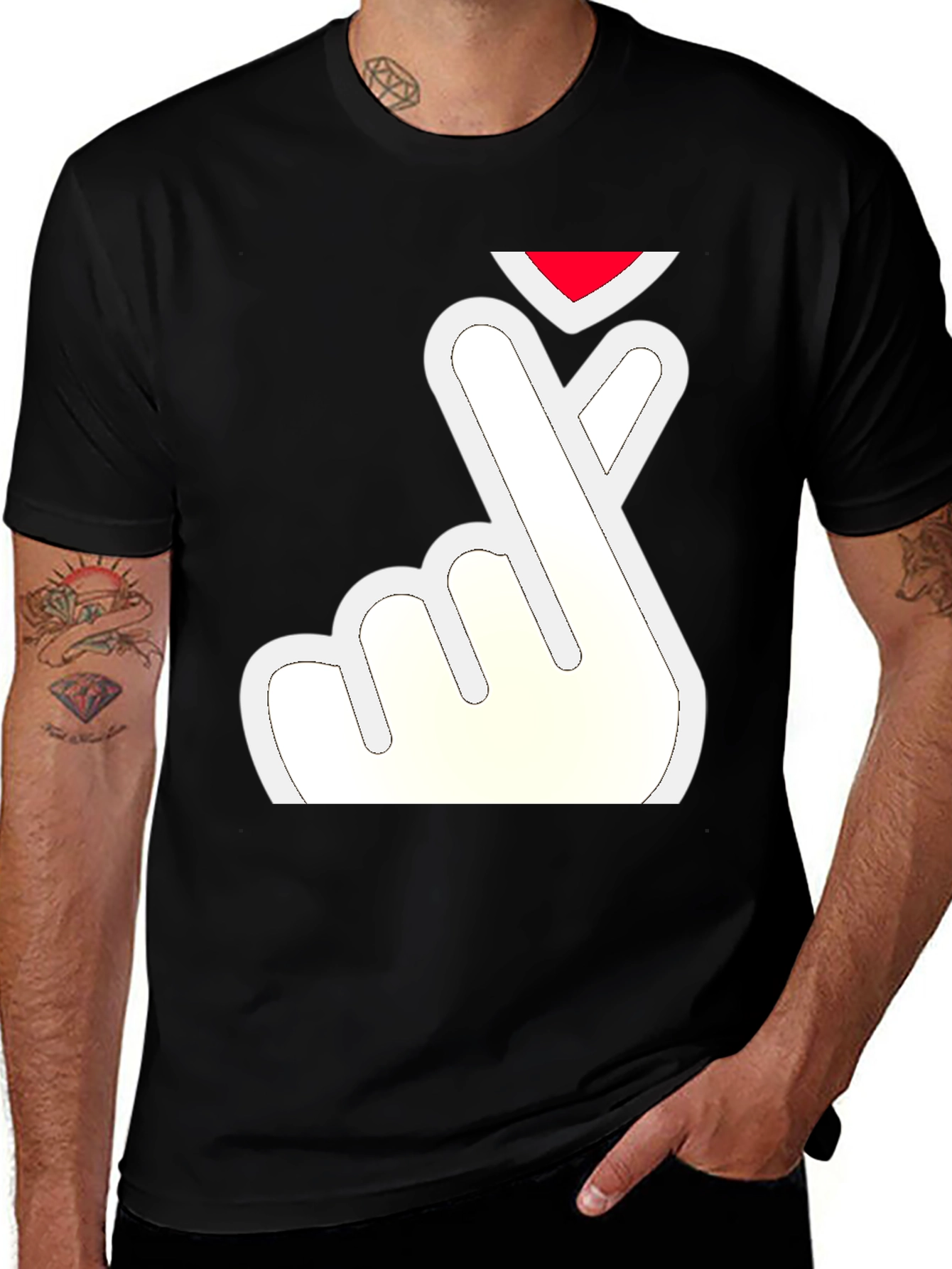 Variant 11 of Finger Heart T-Shirt - Black Tee