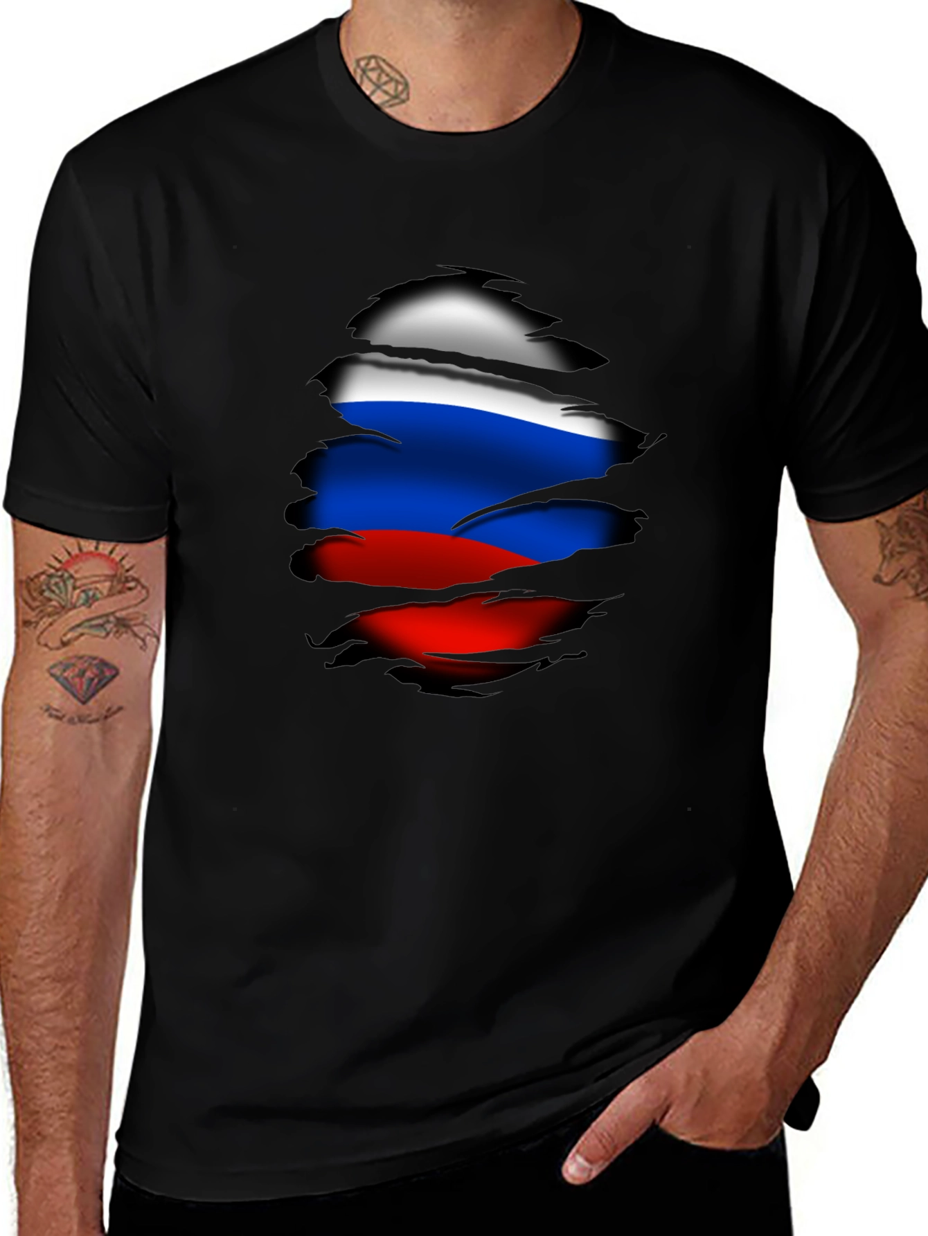 Russian Flag Ripped T-Shirt - Patriot Pride