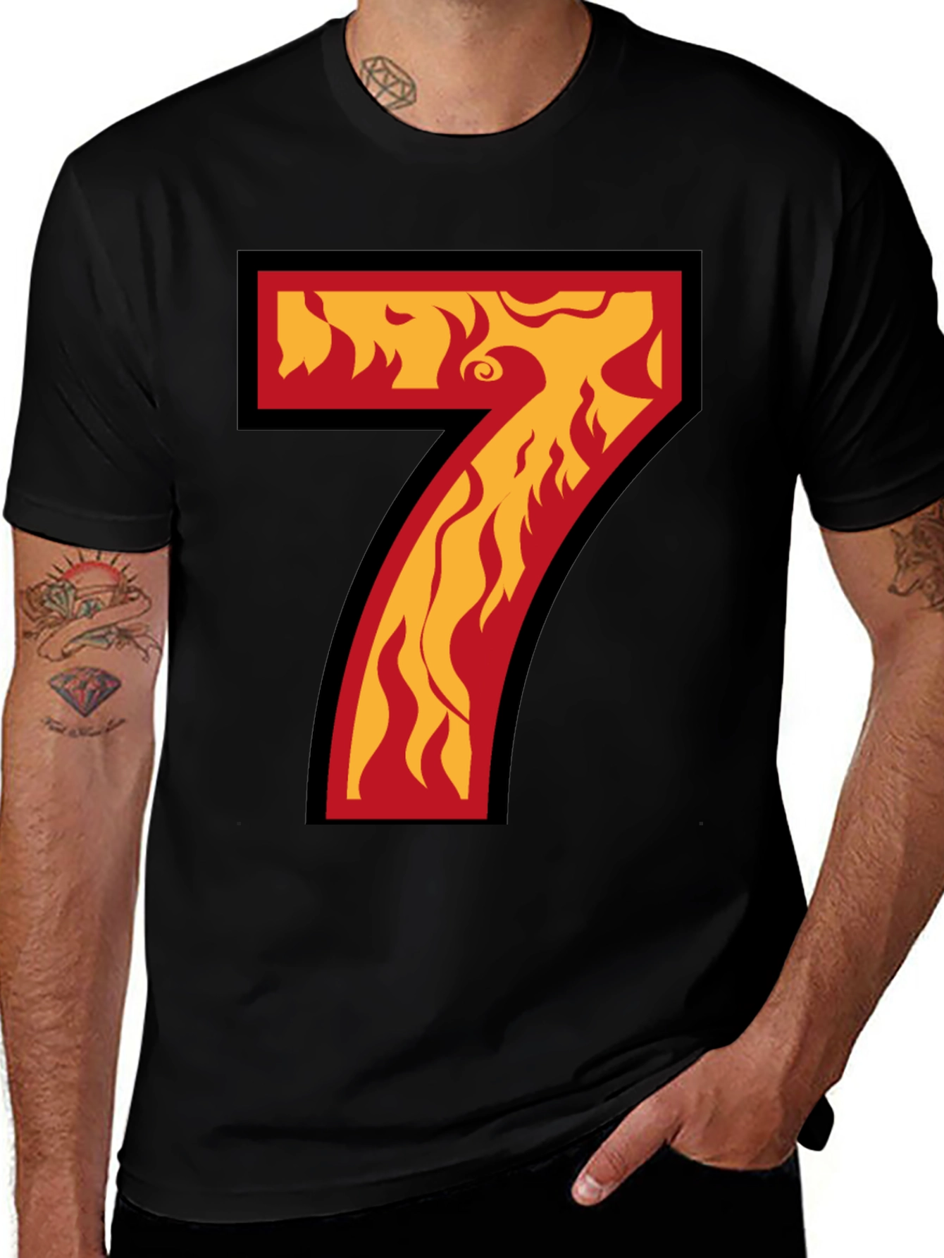 Fiery Number 7 Graphic Tee - Bold Statement T-Shirt