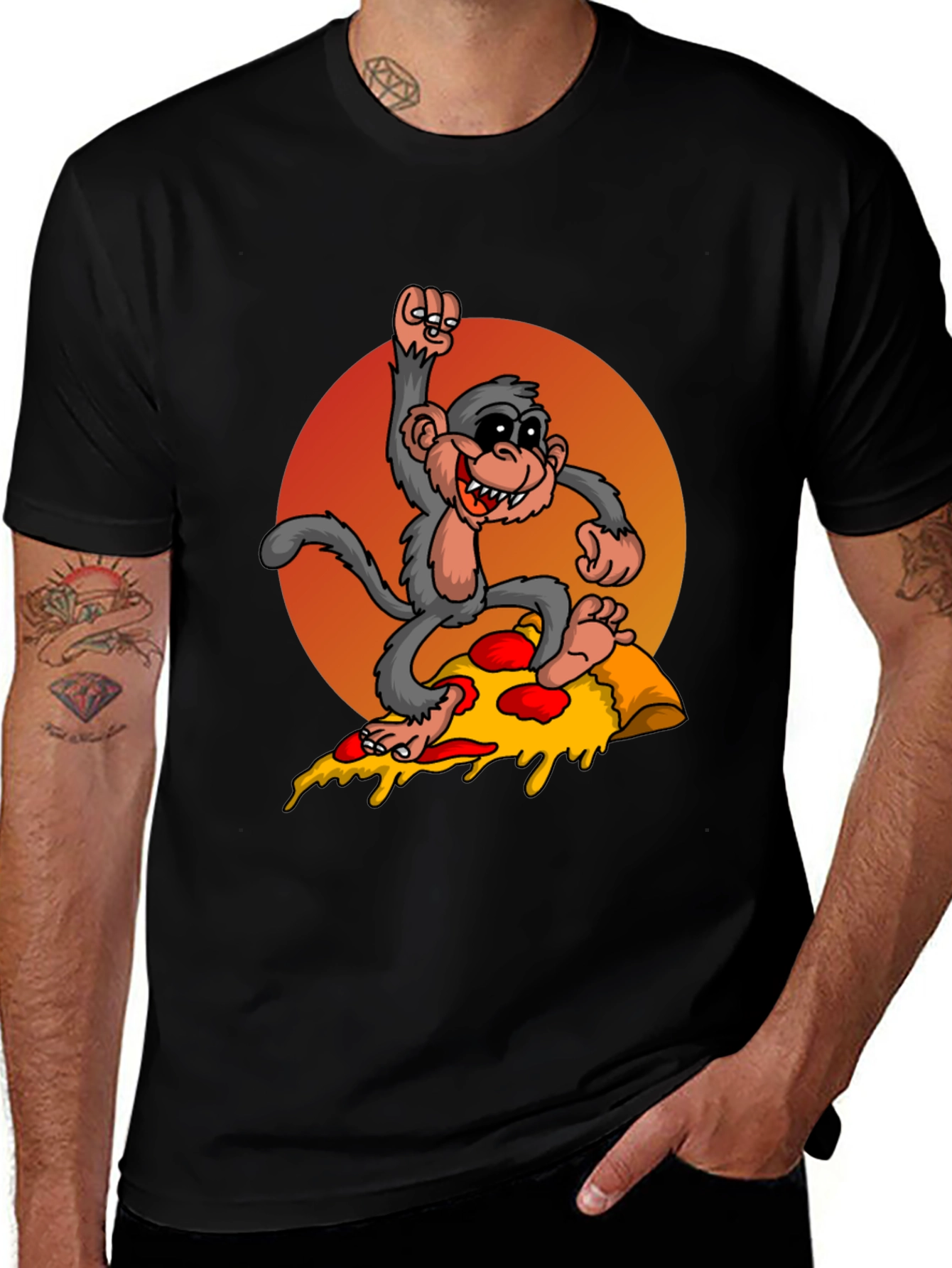 Variant 26 of Monkey Riding Pizza T-Shirt - Novelty Graphic Tee