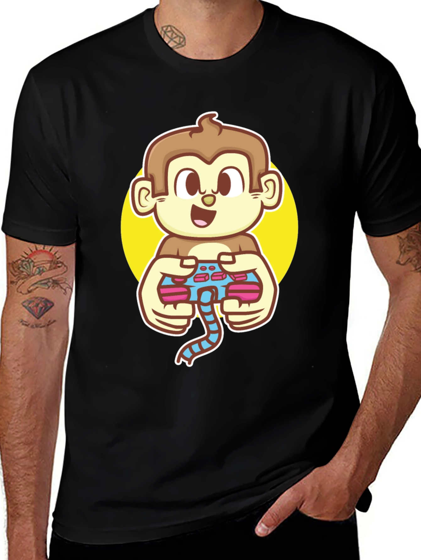 Variant 18 of Gamer Monkey Black T-Shirt - Fun Graphic Tee