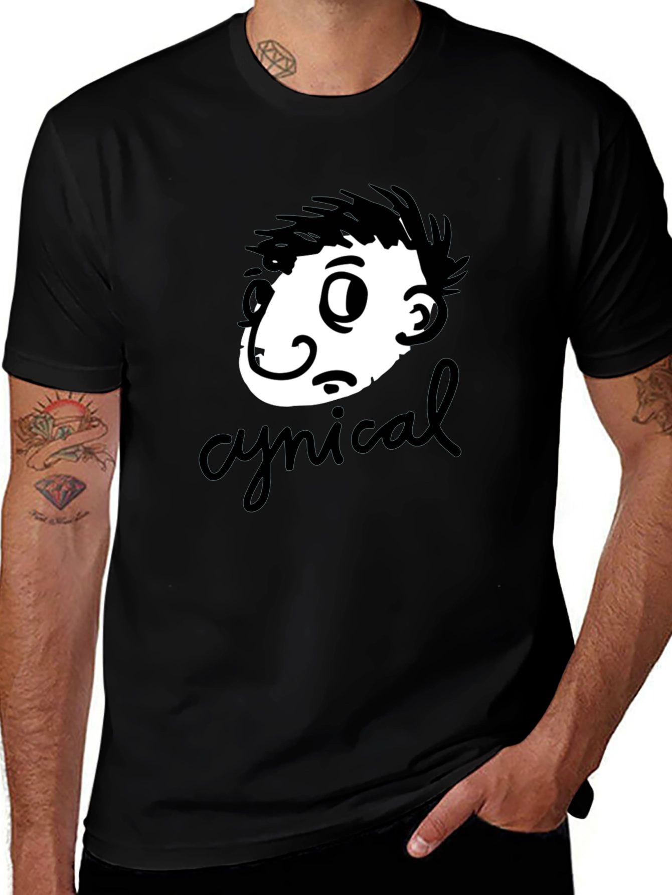 Variant 2 of Cynical Cartoon Graphic T-Shirt - Black