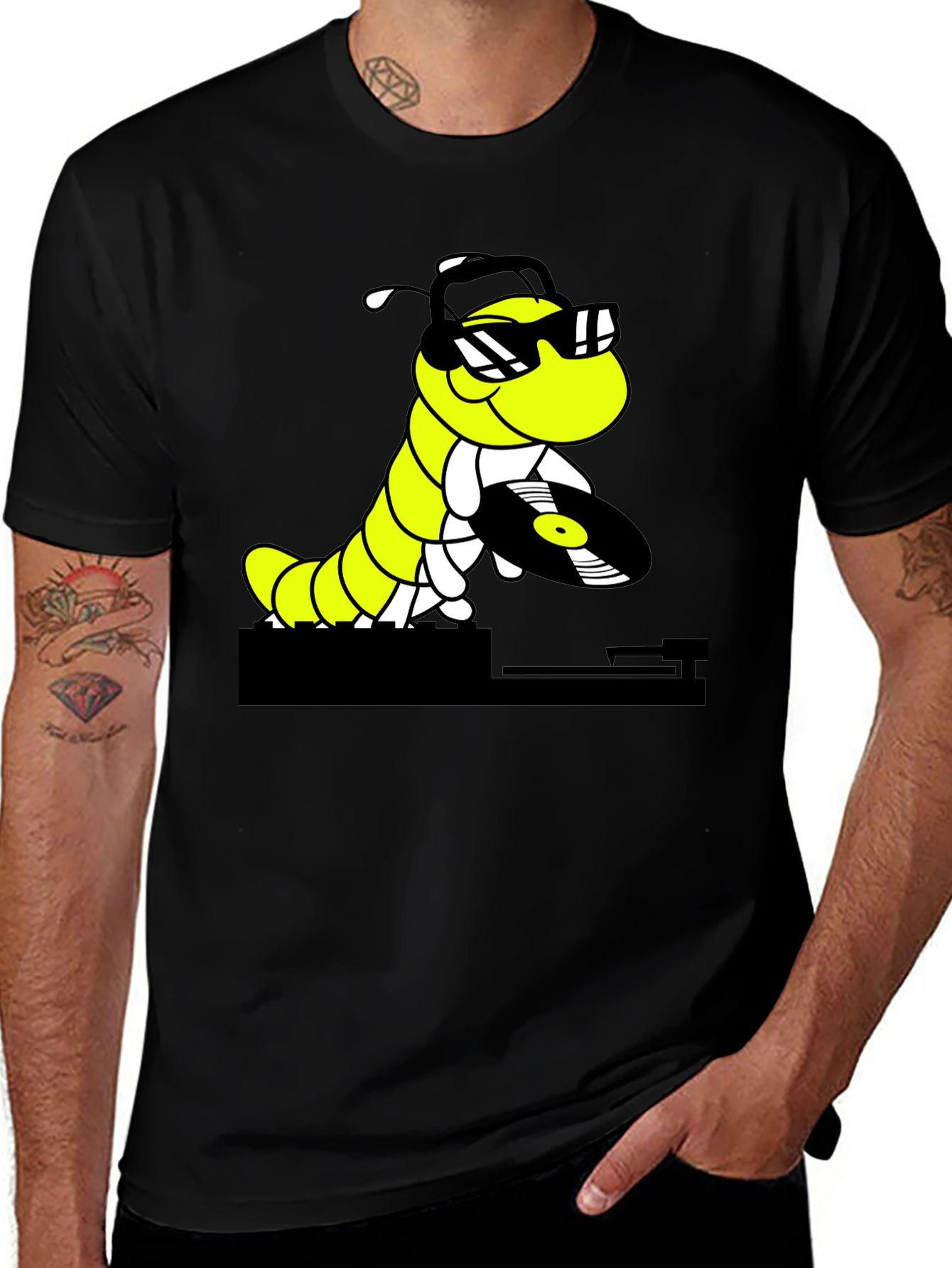 Variant 4 of DJ Worm Graphic Tee - Cool Black Cotton T-Shirt