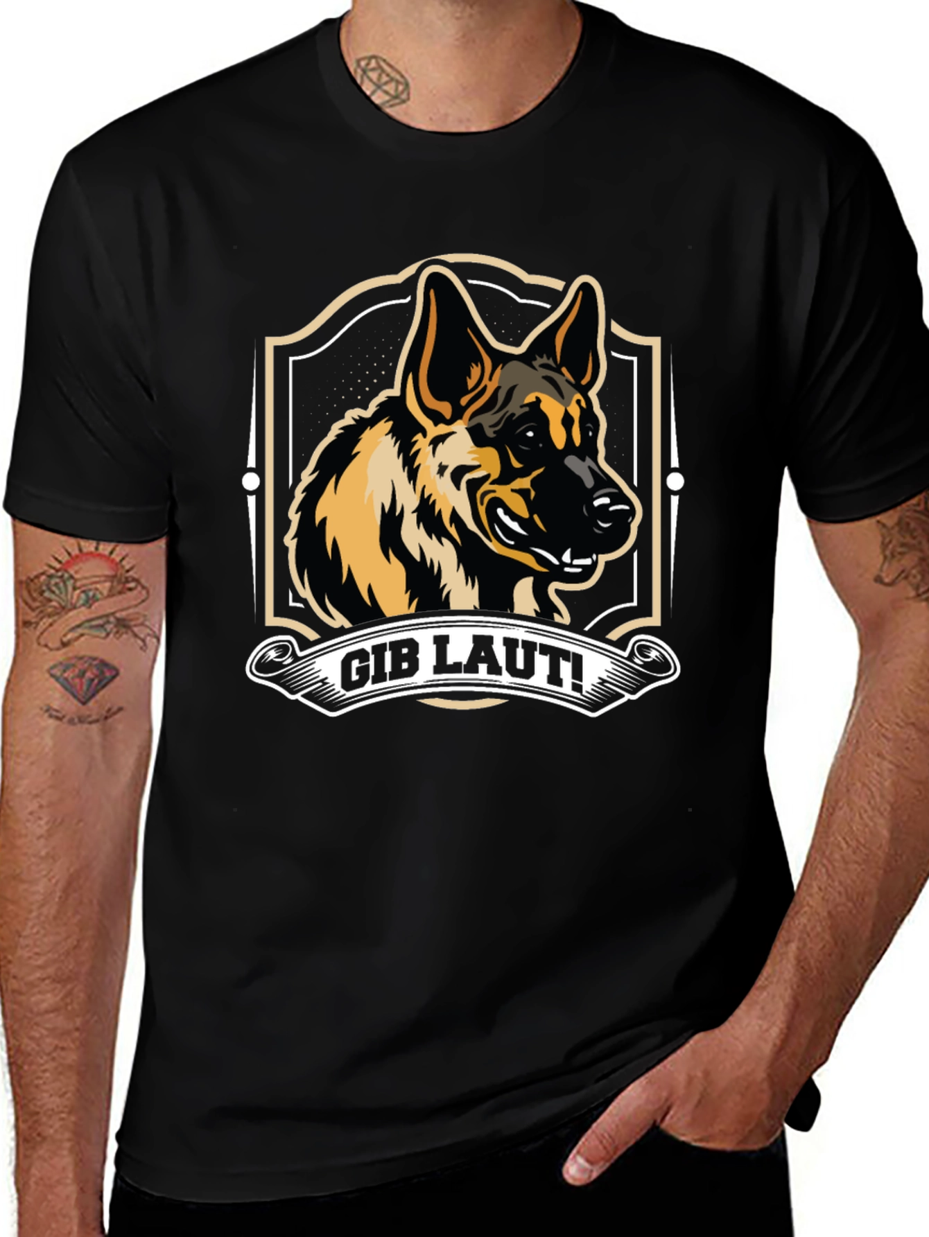 German Shepherd "Gib Laut!" Black T-Shirt