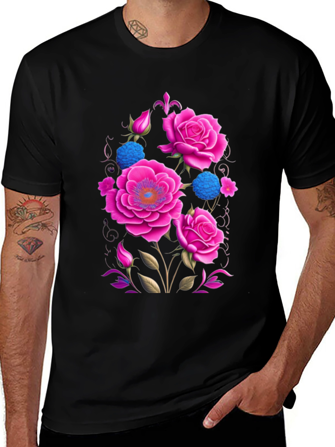 Variant 15 of Floral Print Black T-Shirt