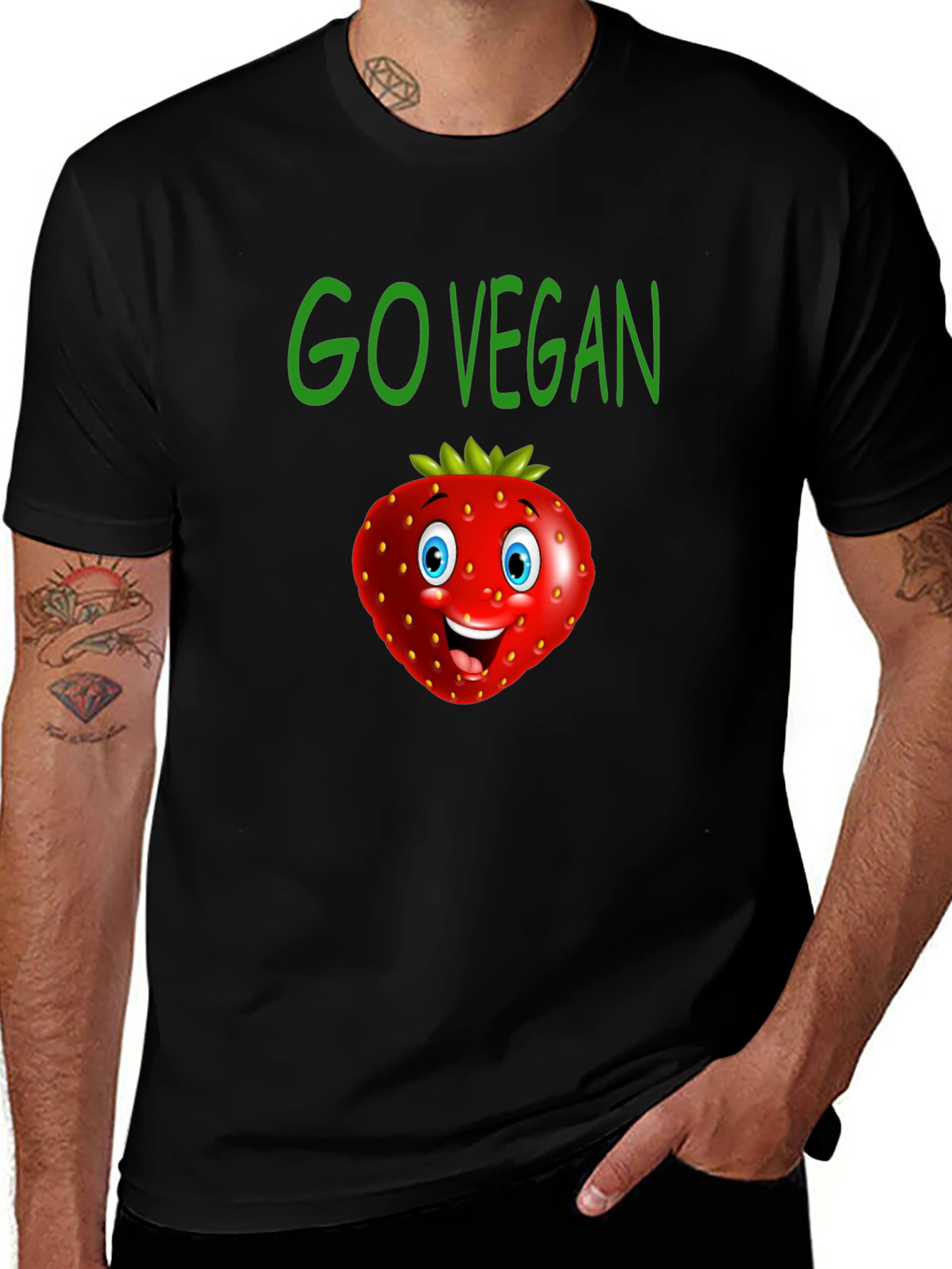 Variant 5 of Go Vegan Strawberry Graphic T-Shirt