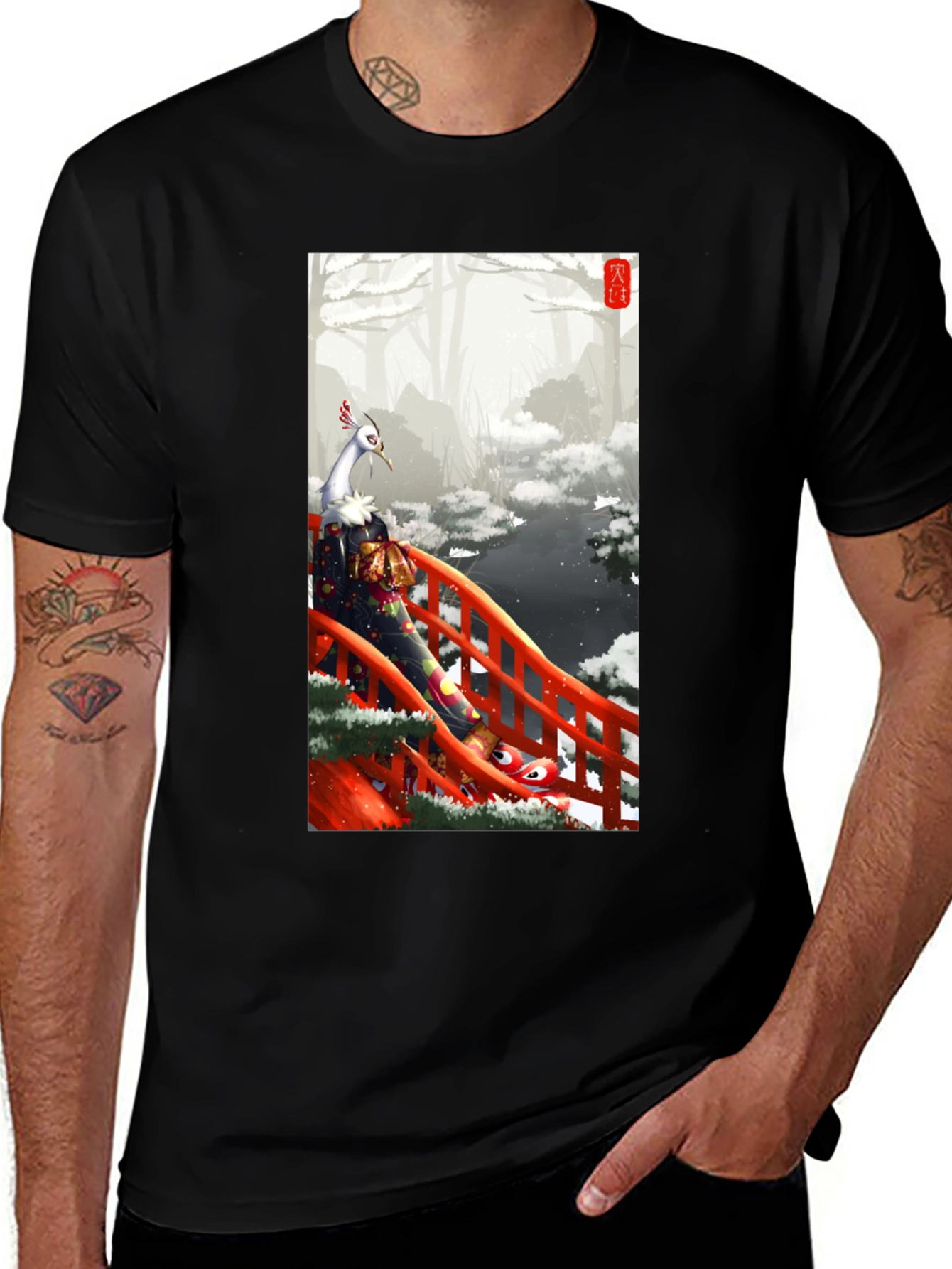 Variant 14 of Stylish Black T-Shirt with Asian Art