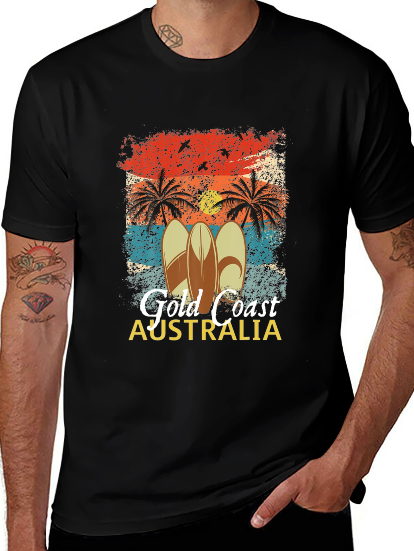 Variant 23 of Gold Coast Australia Surfboard Palm Tree Men's T-Shirt