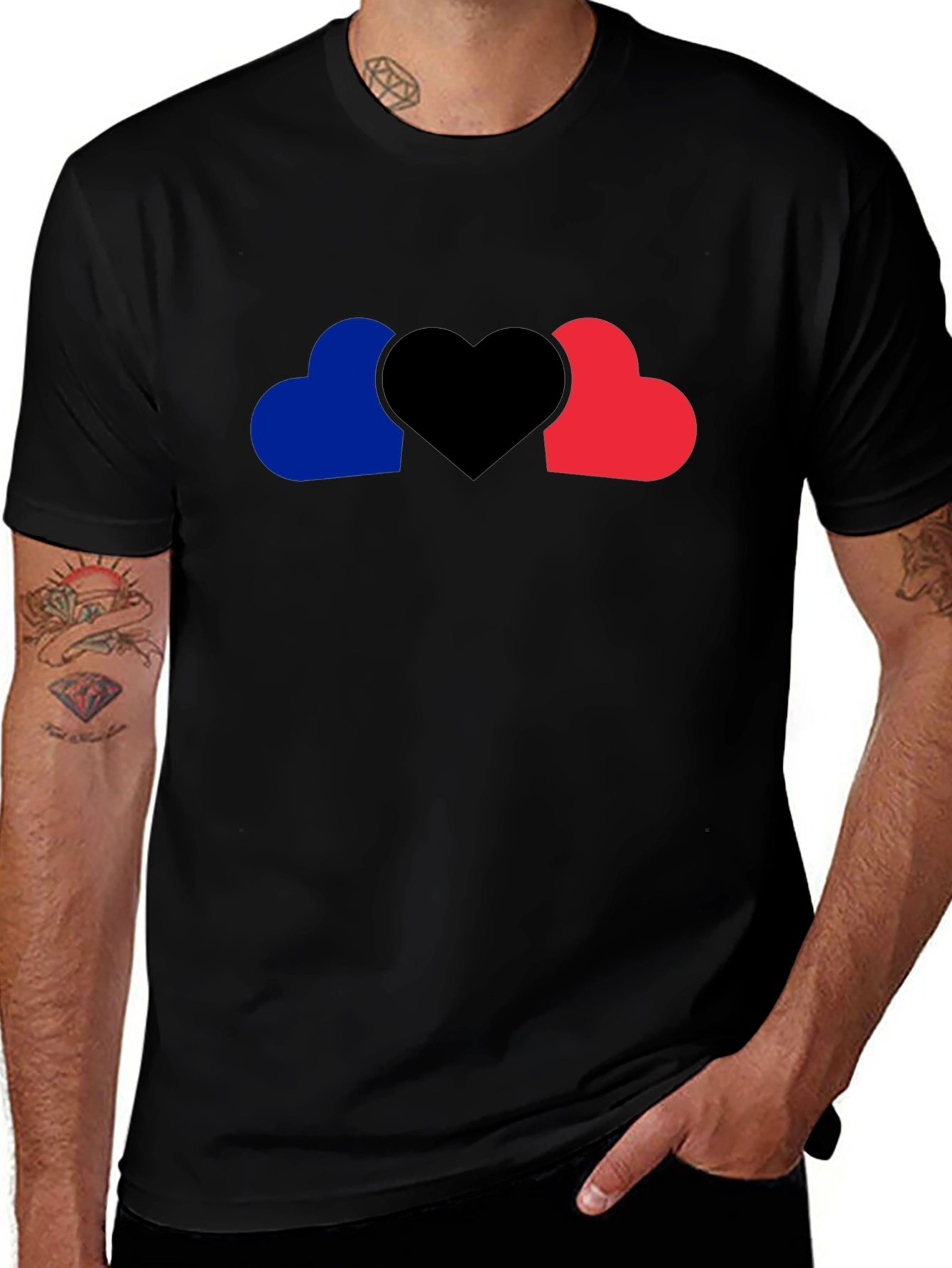 Variant 9 of Heart Trio Graphic Tee - Black Cotton Casual Shirt