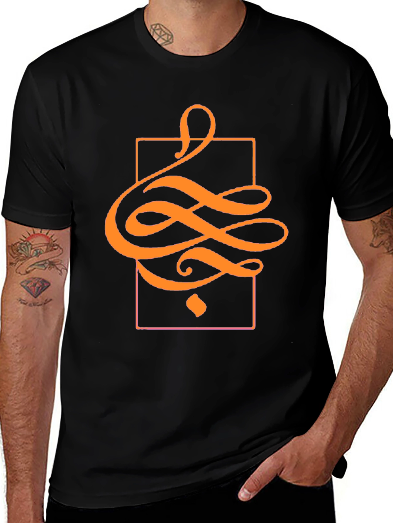 Variant 11 of Stylish Black T-Shirt with Abstract Orange Design