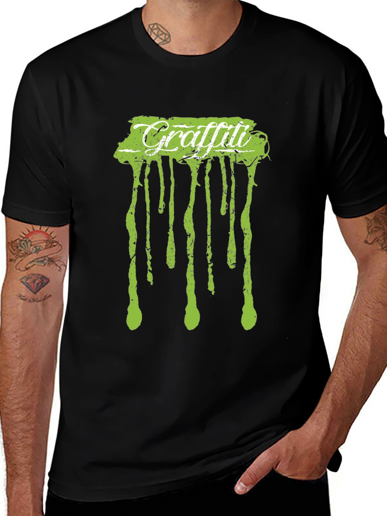 Variant 24 of Graffiti Drip Tee - Black Cotton Crew Neck Graphic T-Shirt
