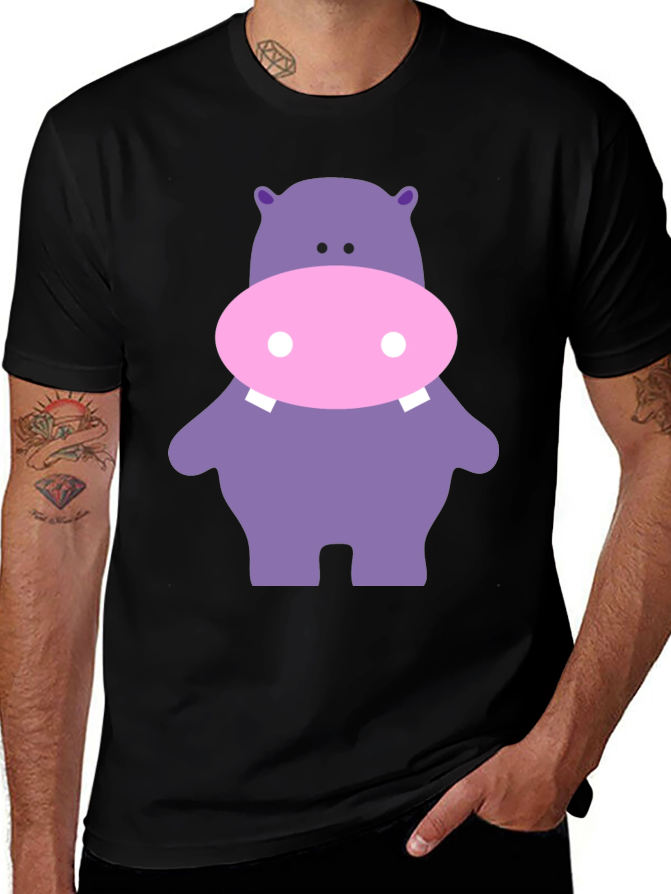 Variant 12 of Cute Hippo Graphic Tee - Black Cotton T-Shirt