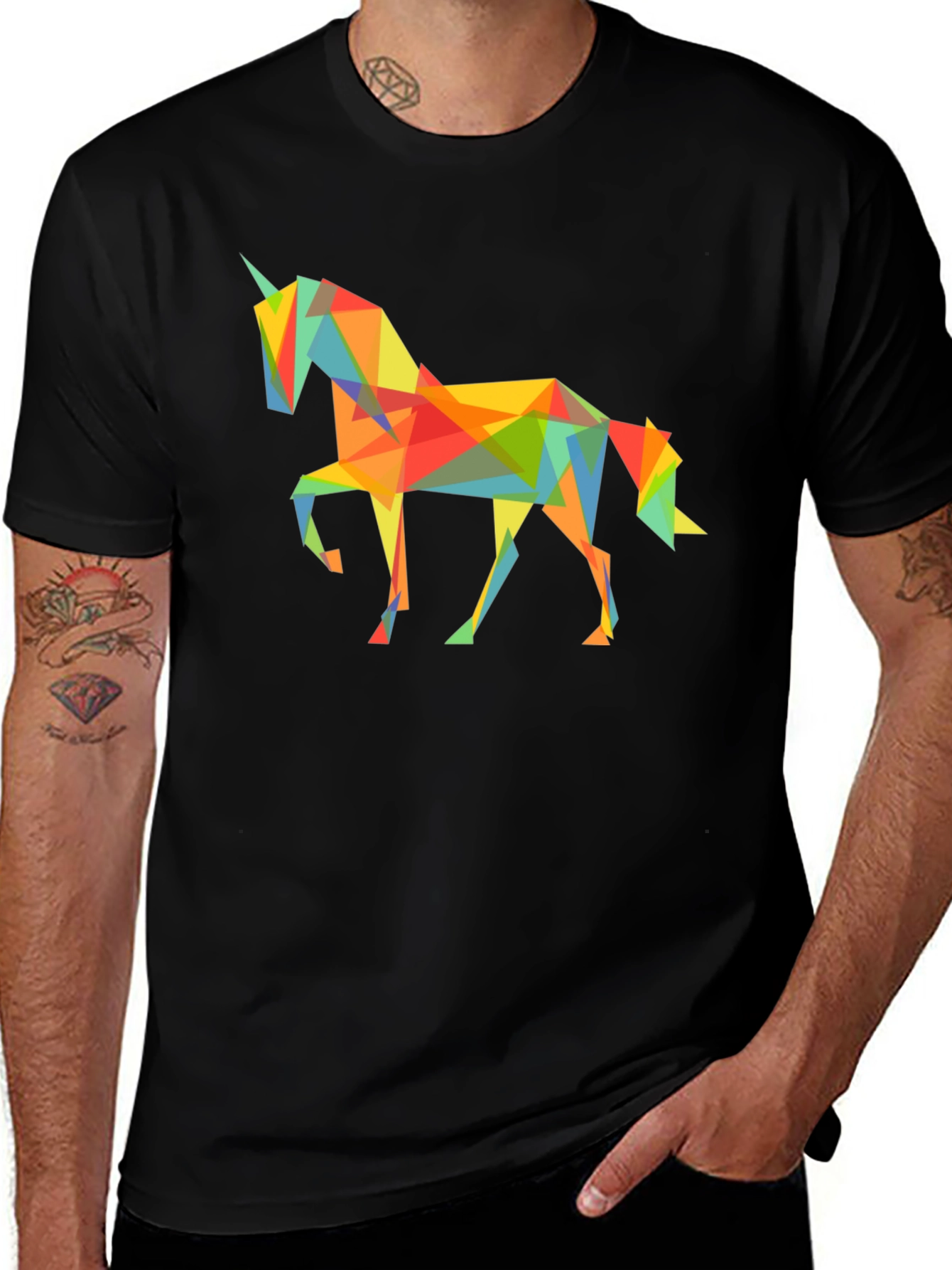 Variant 18 of Geometric Unicorn Graphic Tee - Trendy Black T-Shirt