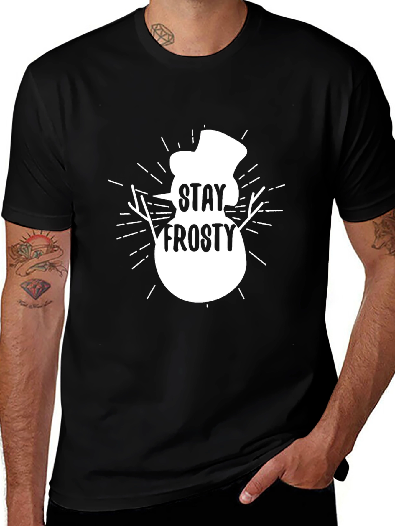 Variant 2 of Stay Frosty Snowman Graphic Tee - Black Cotton T-Shirt