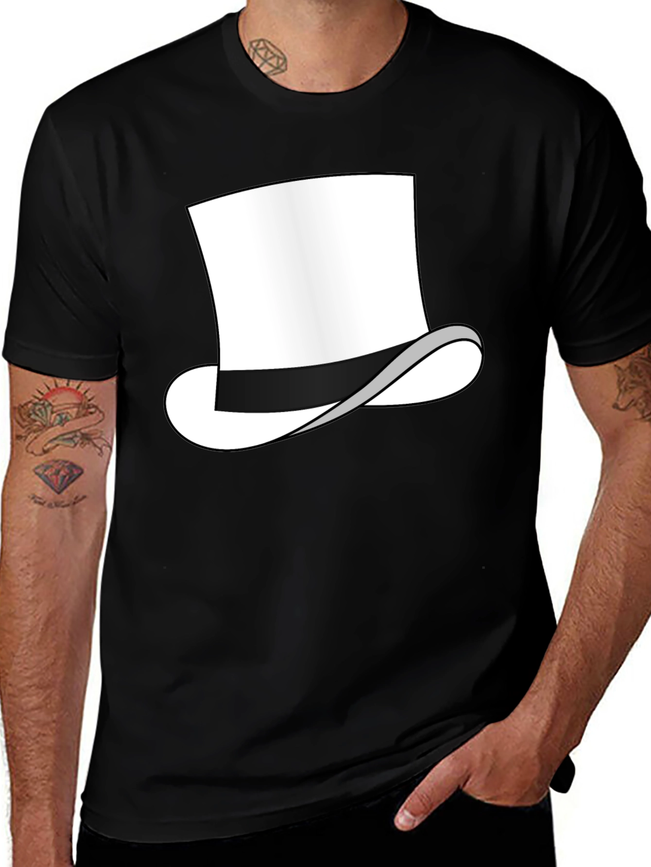 Variant 14 of Men's Black T-Shirt with Top Hat Graphic