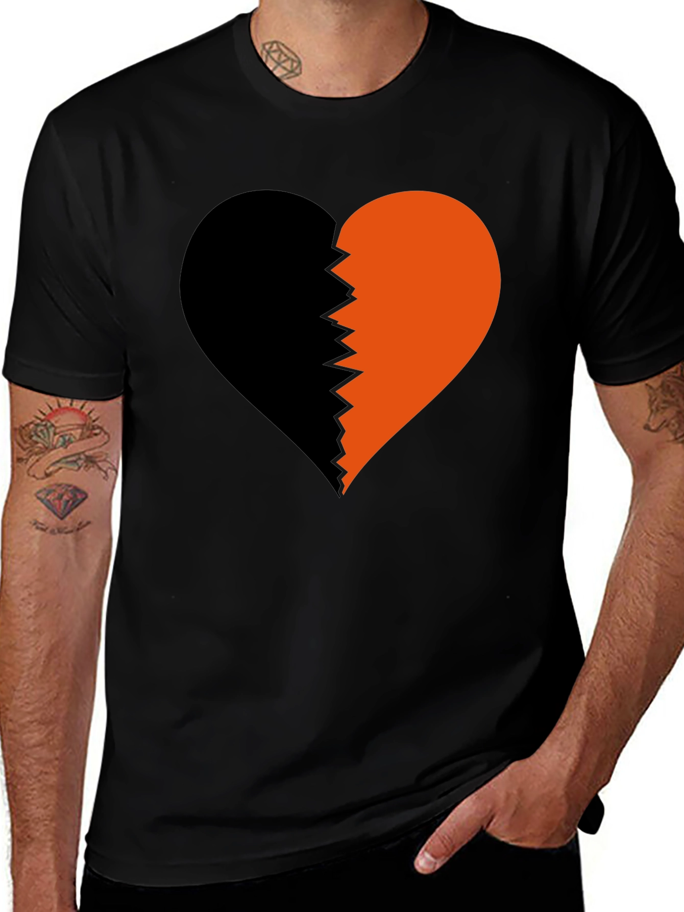 Broken Heart Tee - Black & Orange Graphic T-Shirt