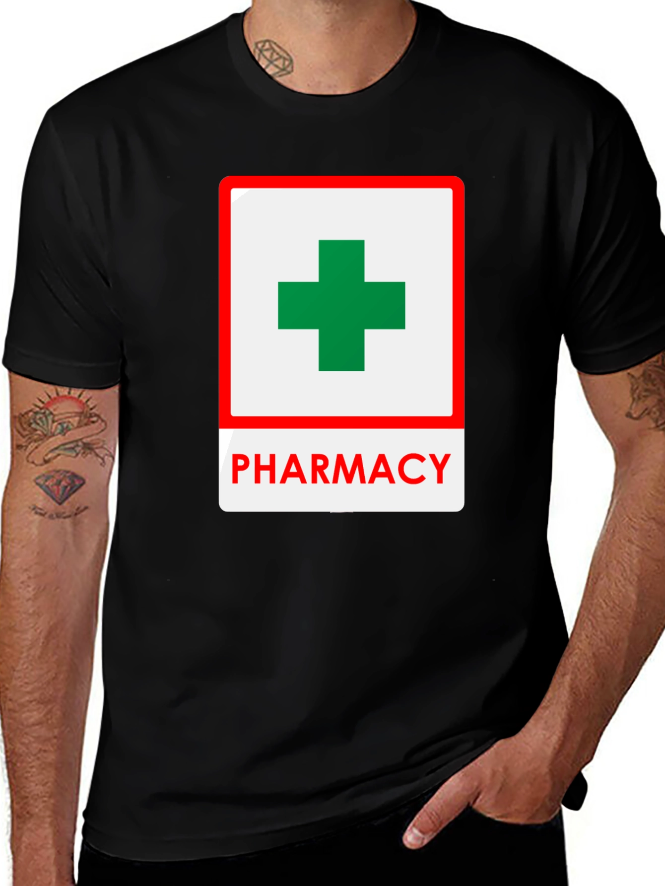 Pharmacy Symbol Graphic T-Shirt - Black Cotton Tee